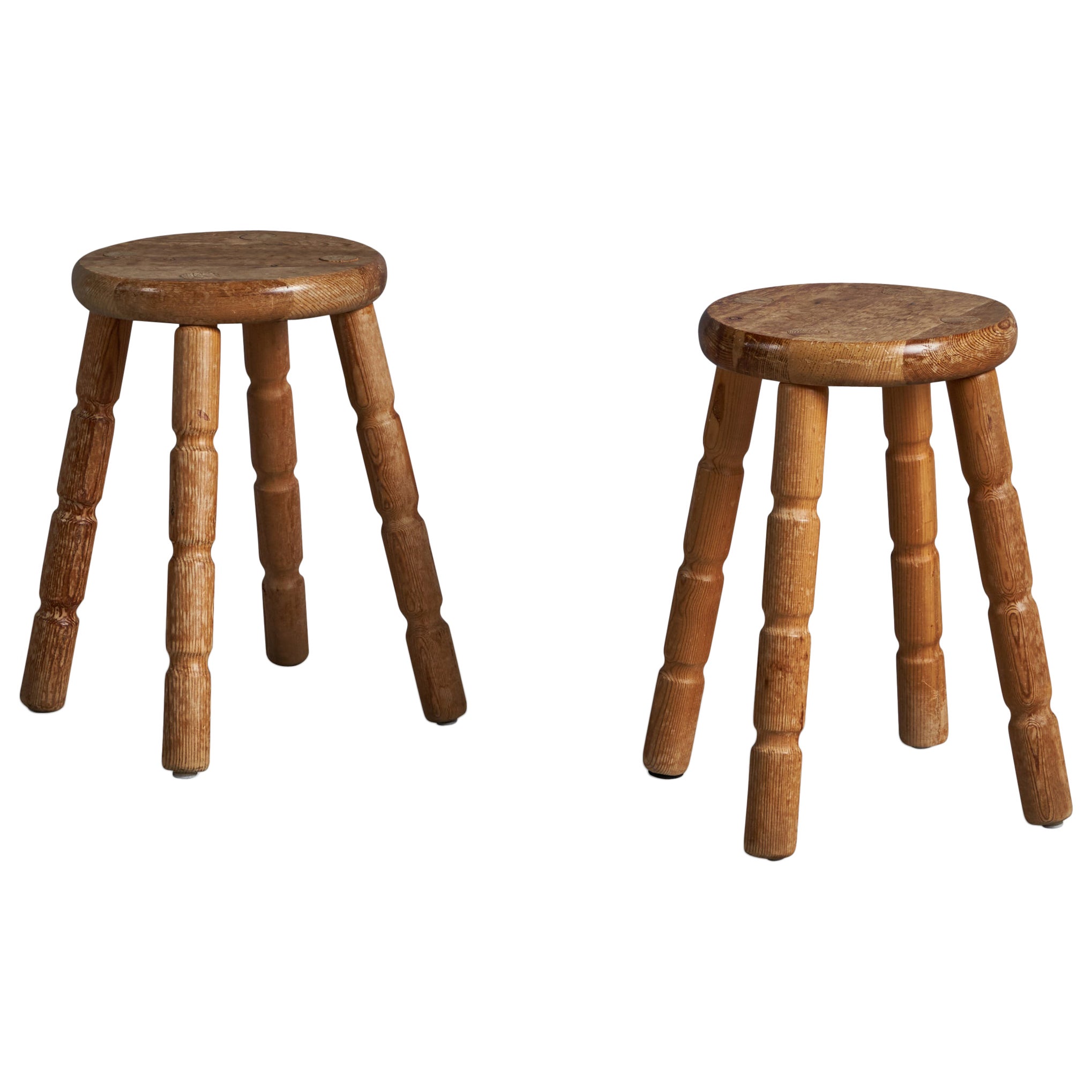 Swedish Designer, Stools, Pine, Sweden, 1960s For Sale