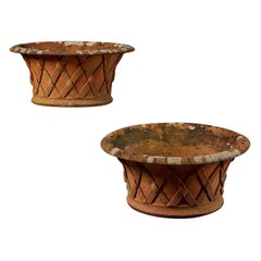 Pair of Reclaimed Victorian Lattice Style Terracotta Planters