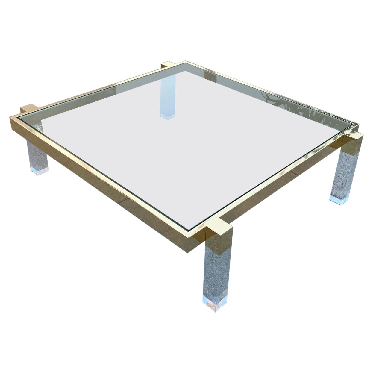 Charles Hollis Jones "Box Line" Coffee Table in Lucite and Polished Brass For Sale