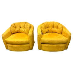 Pair Canary Yellow Suede Swiveling Lounge Chairs