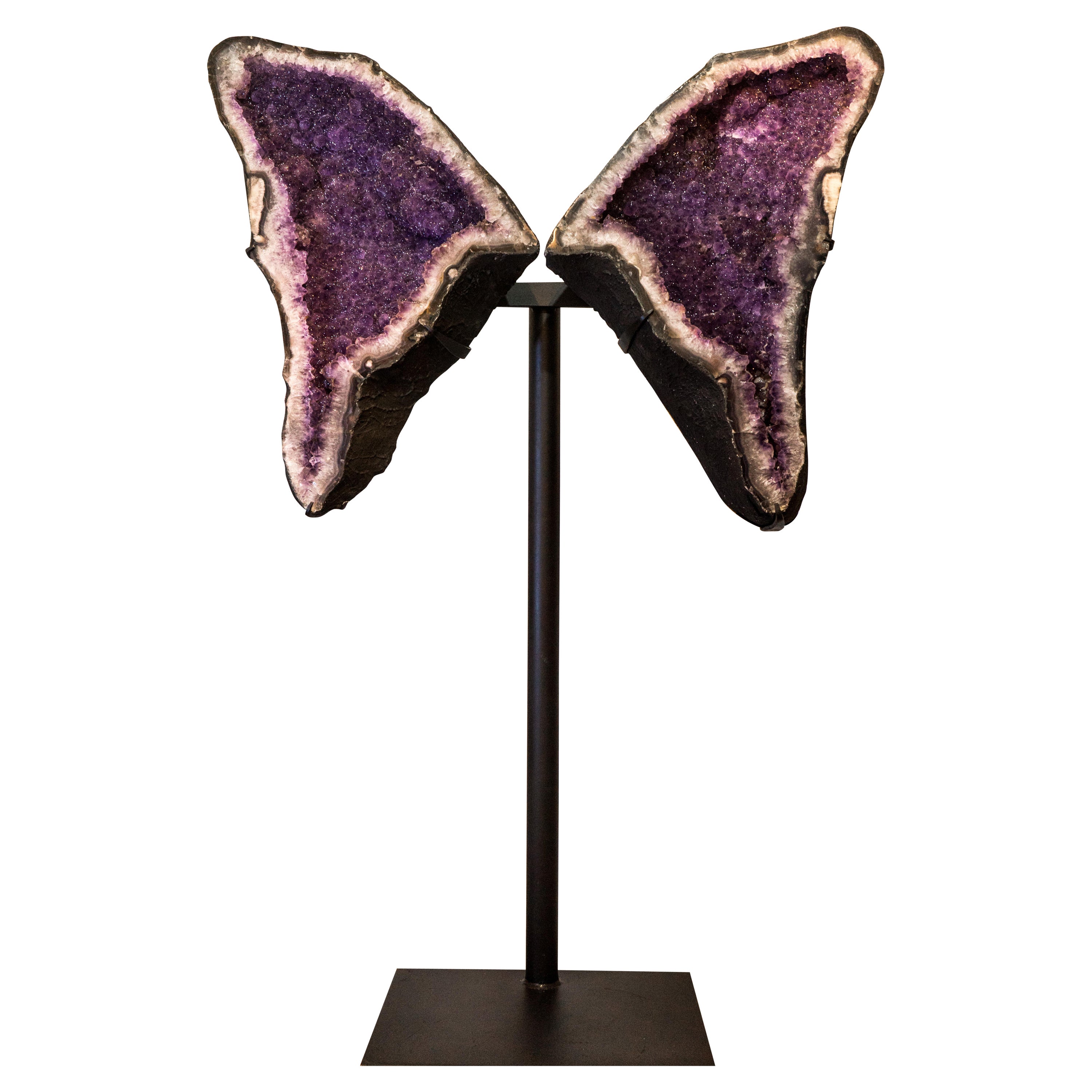 Améthyste papillon ailes géode avec améthyste naturelle brillante brillante, rare Druzy Sugar en vente