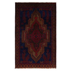 Tapis tribal vintage Baluch en bleu avec médaillon rouge et Brown, de Rug & Kilim