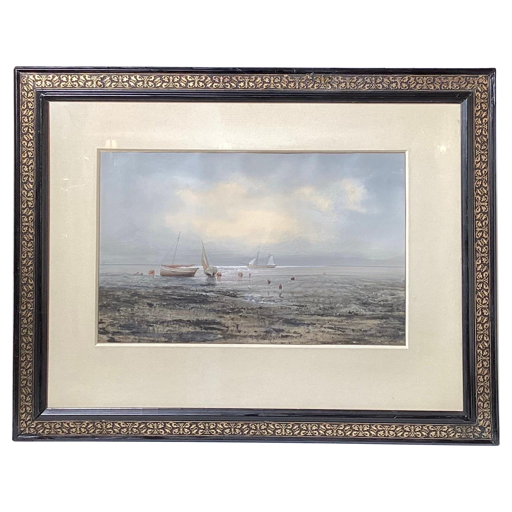 Mid 19th Century Artist Signed Framed Sea Scape Watercolor  For Sale