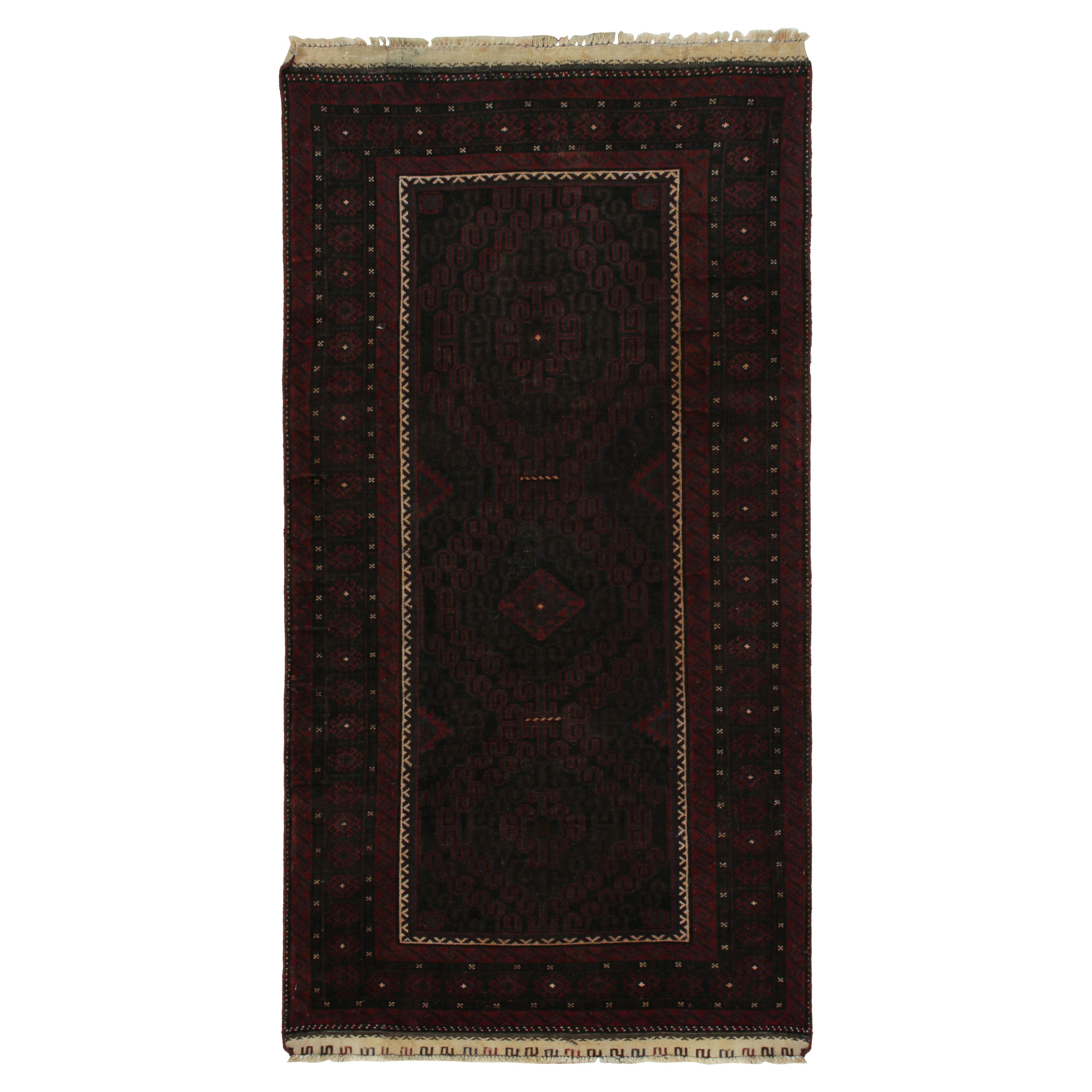 Vintage Baluch Runner Rug in Maroon & Blue Geometric Patterns, from Rug & Kilim For Sale