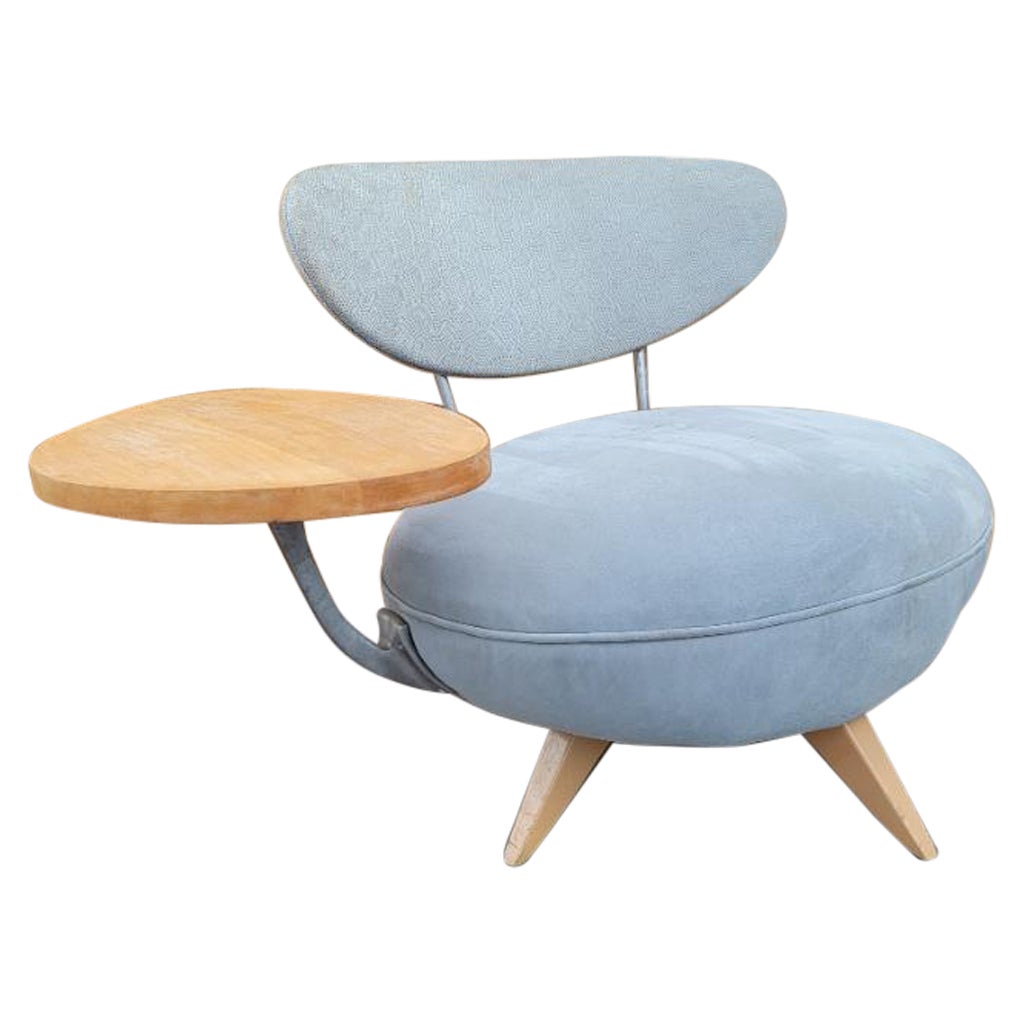 Vintage Retro Modern Galerkin Design Swivel Chair with Attached Side Table  For Sale