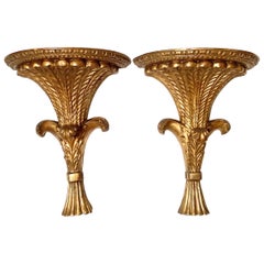 Vintage A Pair of Carved Gilt Wood Wall Shelves 
