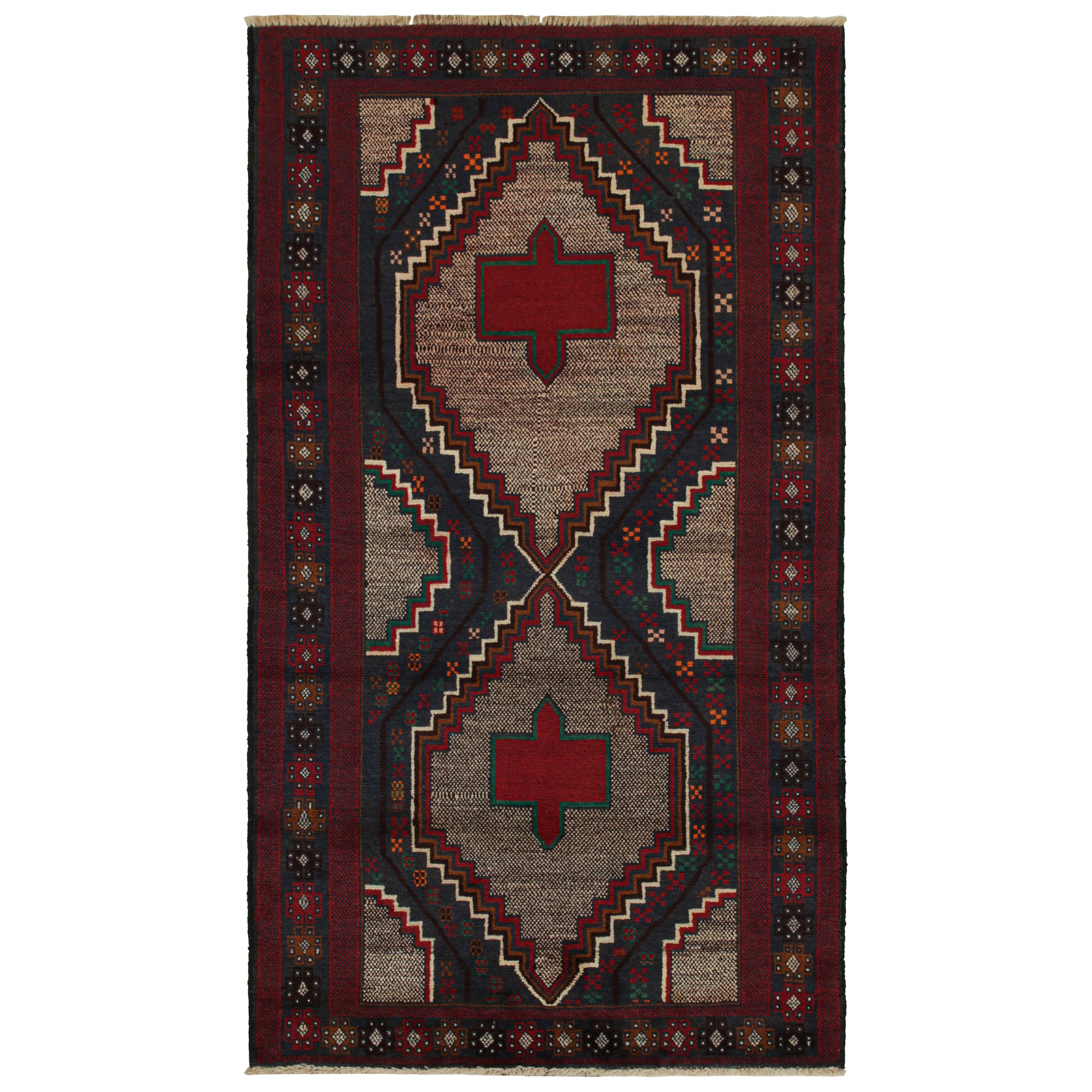 Vintage Baluch Tribal Rug in Navy Blue with Medallions, from Rug & Kilim