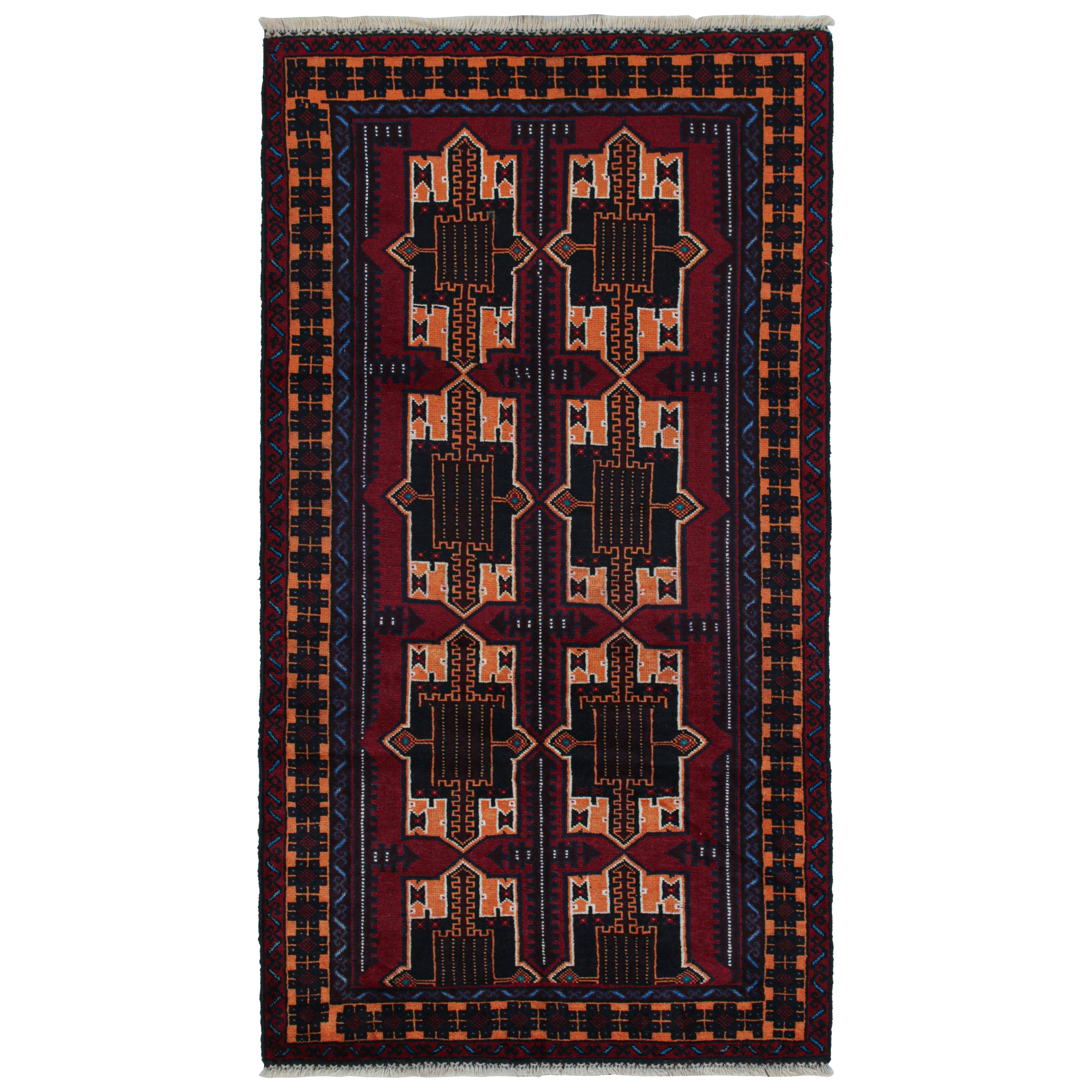 Vintage Baluch Runner Rug in Burgundy with Geometric Patterns, from Rug & Kilim