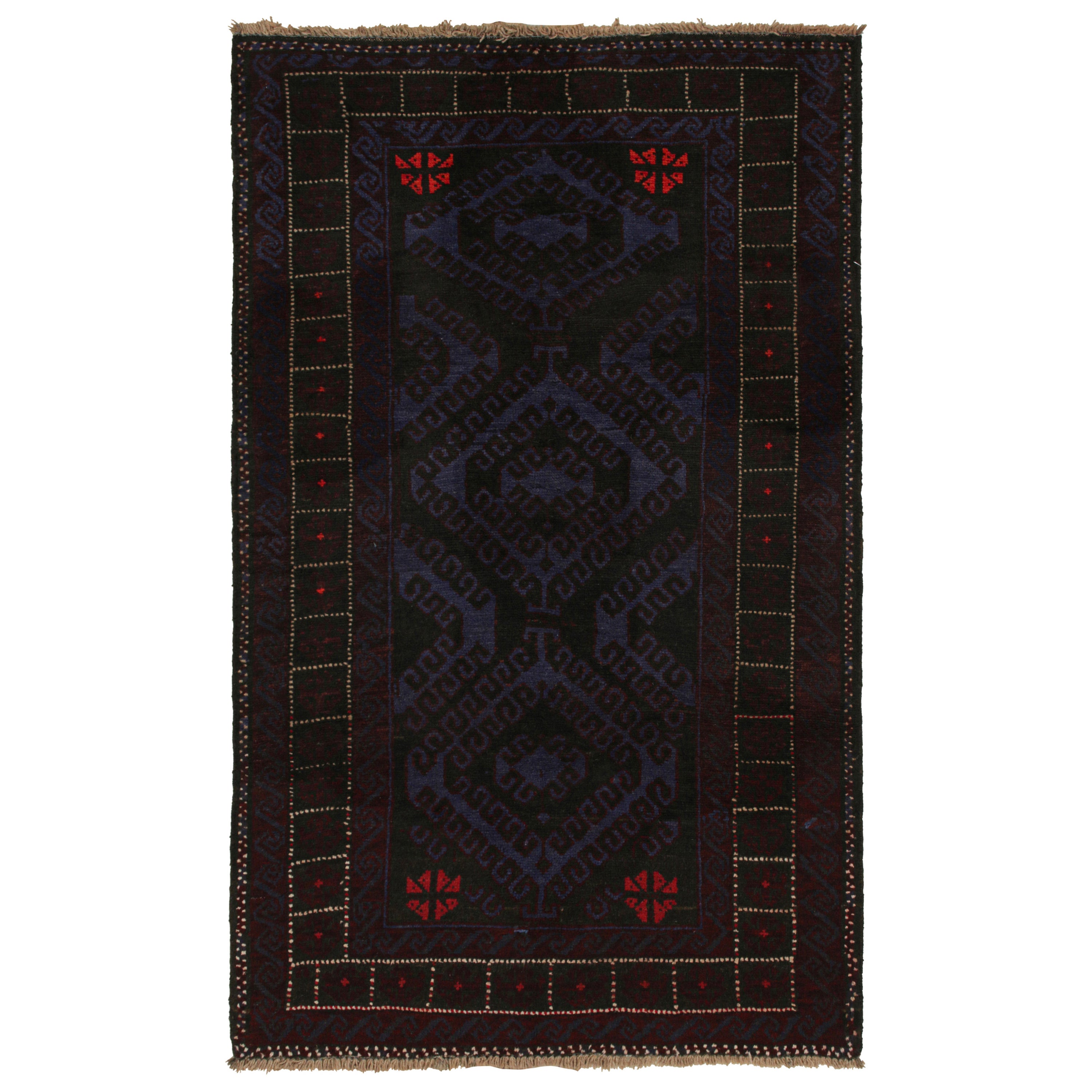 Vintage Baluch Tribal Rug with Blue & Black Geometric Patterns, from Rug & Kilim For Sale