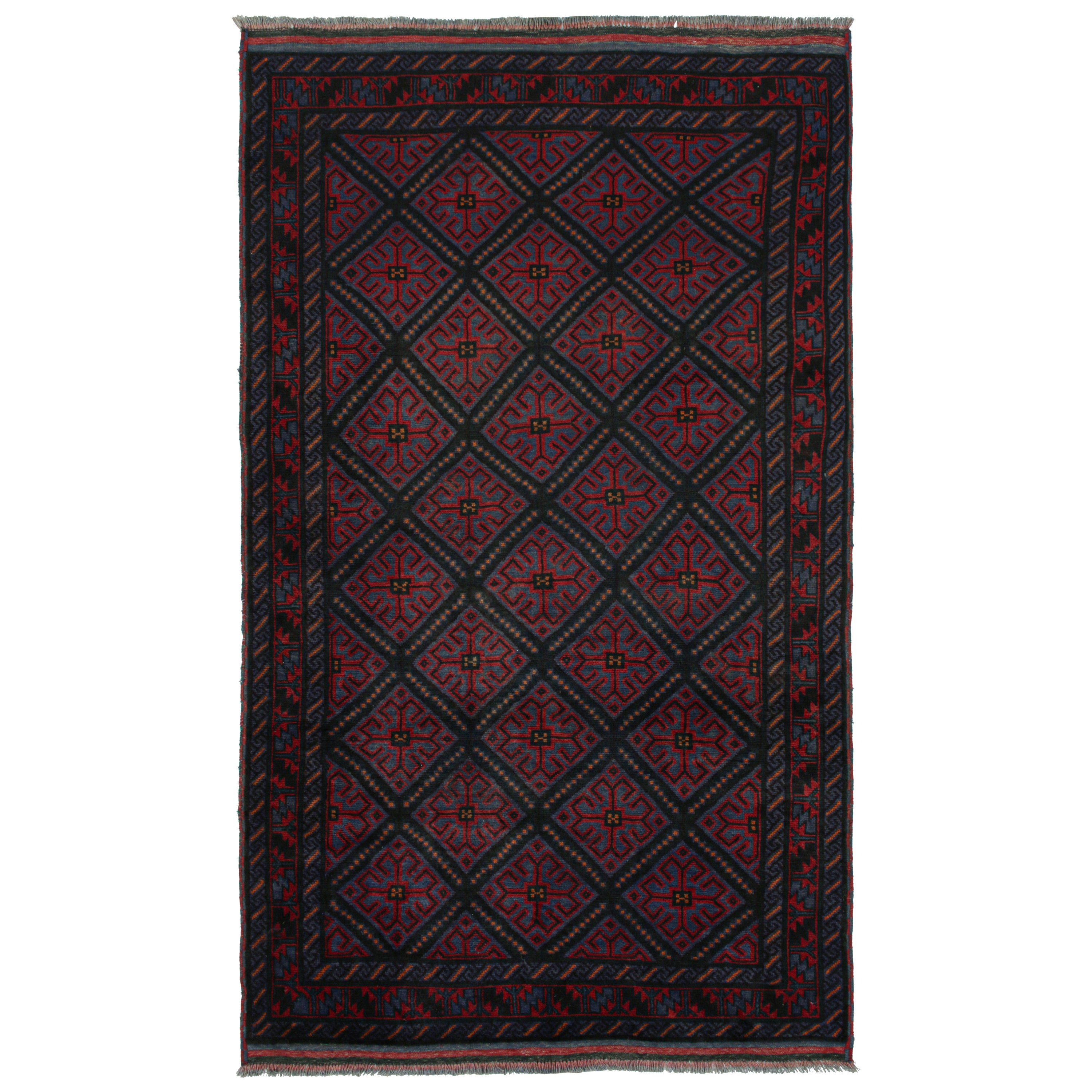 Vintage Baluch Stammes-Teppich mit blau mit roten geometrischen Mustern von Rug & Kilim