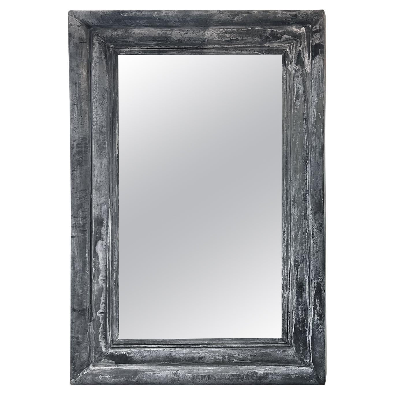 20th Century Light-Grey French Antique Zinc Floor Mirror - Miroir Lippe For Sale