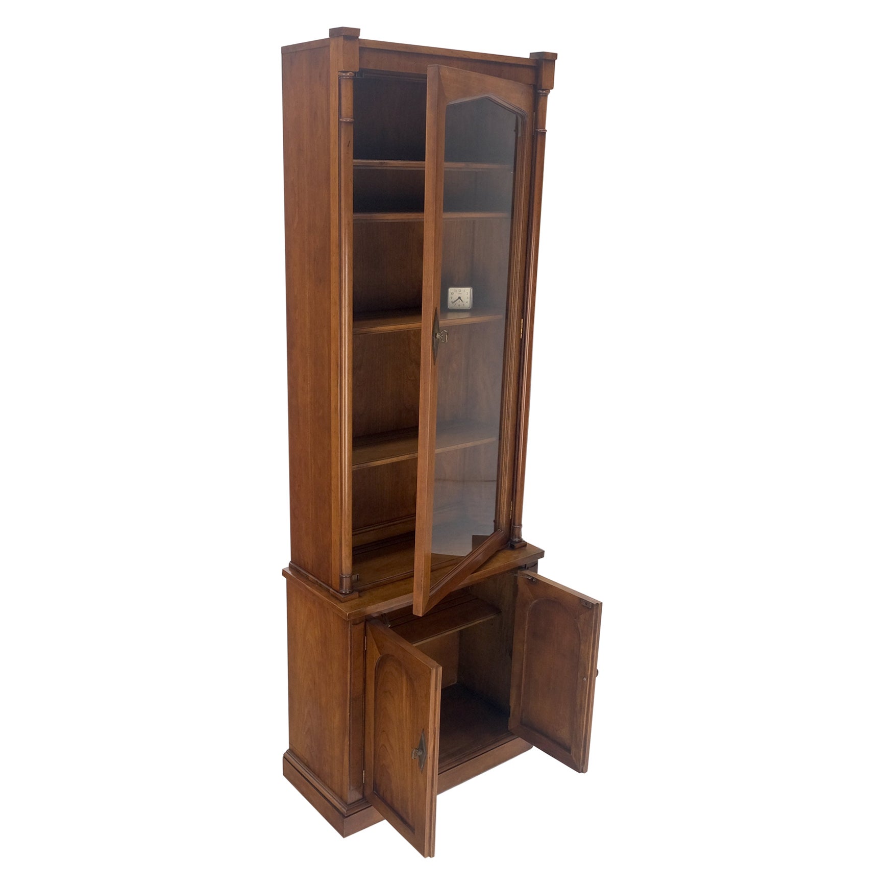 Single Glass Door Solid Cherry Tall Bookcase Cupboard Bottom Compartment MINT! For Sale