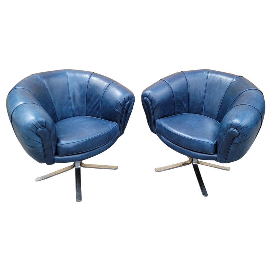 MCM  Illum Wikkelso Style Swivel Pod Chairs Newly Upholstered - Set of 2 For Sale