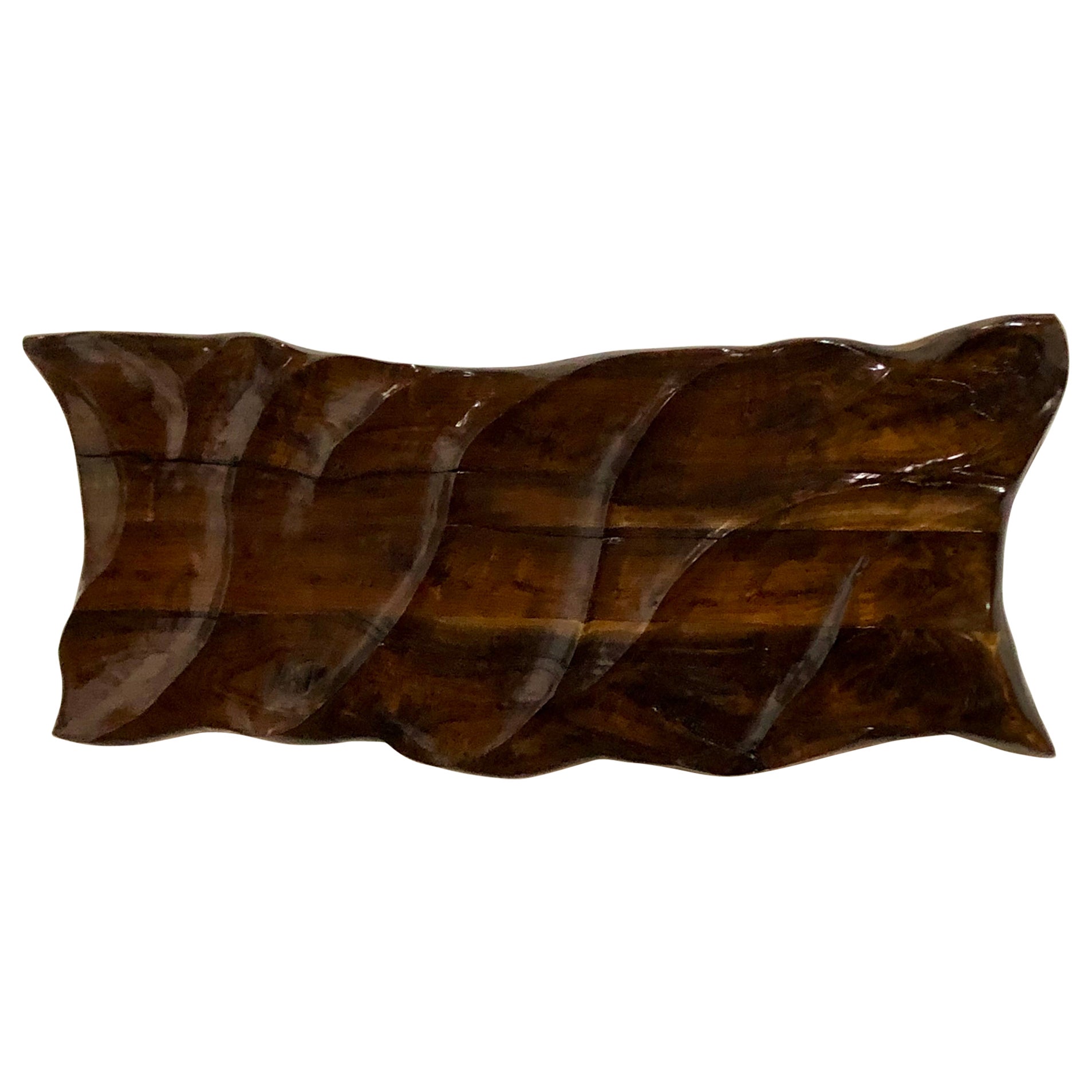 Hand-Carved Black Walnut Ripple Headboard or Wall Art For Sale