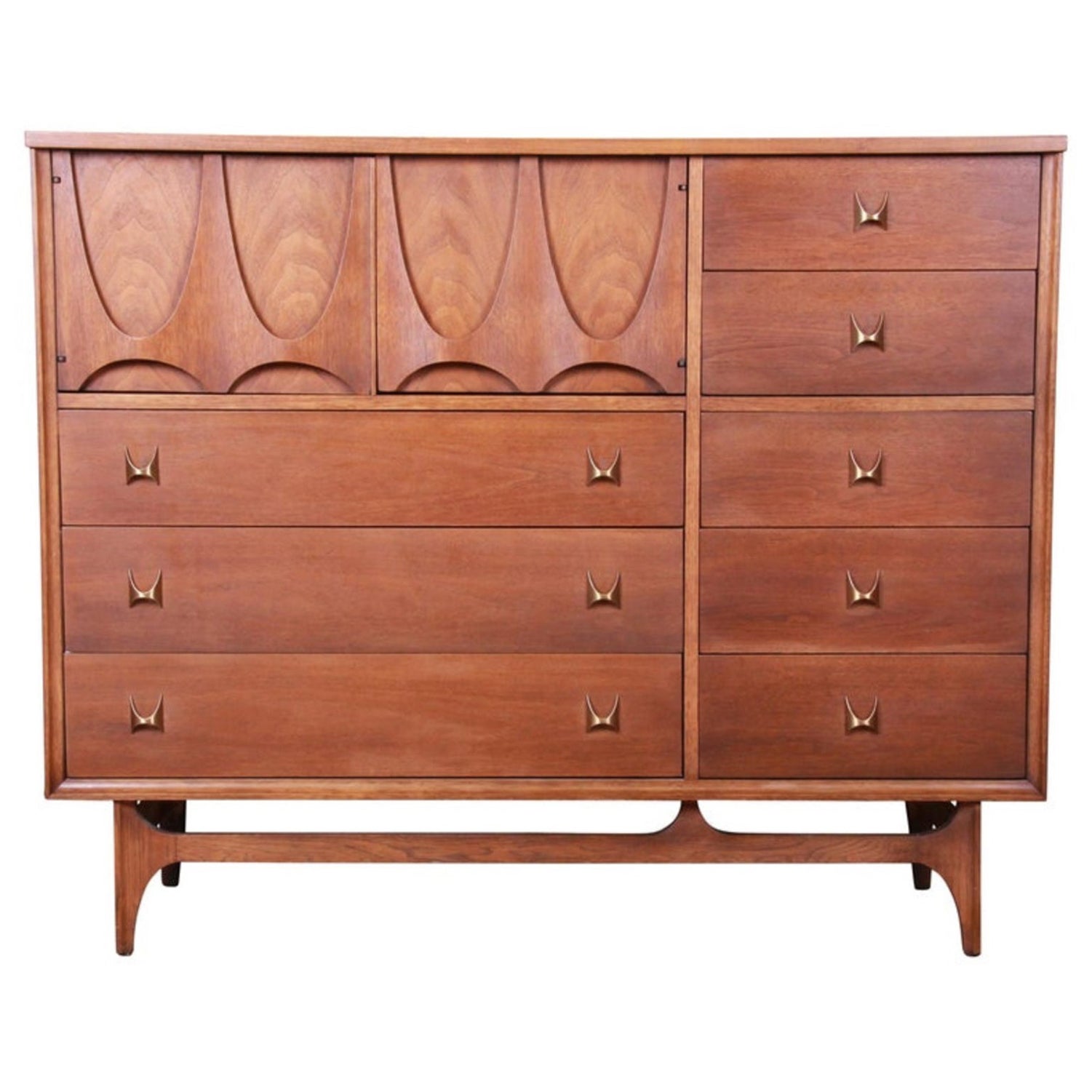 Lightly Restored Broyhill Brasilia Walnut & Brass 8-Drawer Tall Chest or Dresser