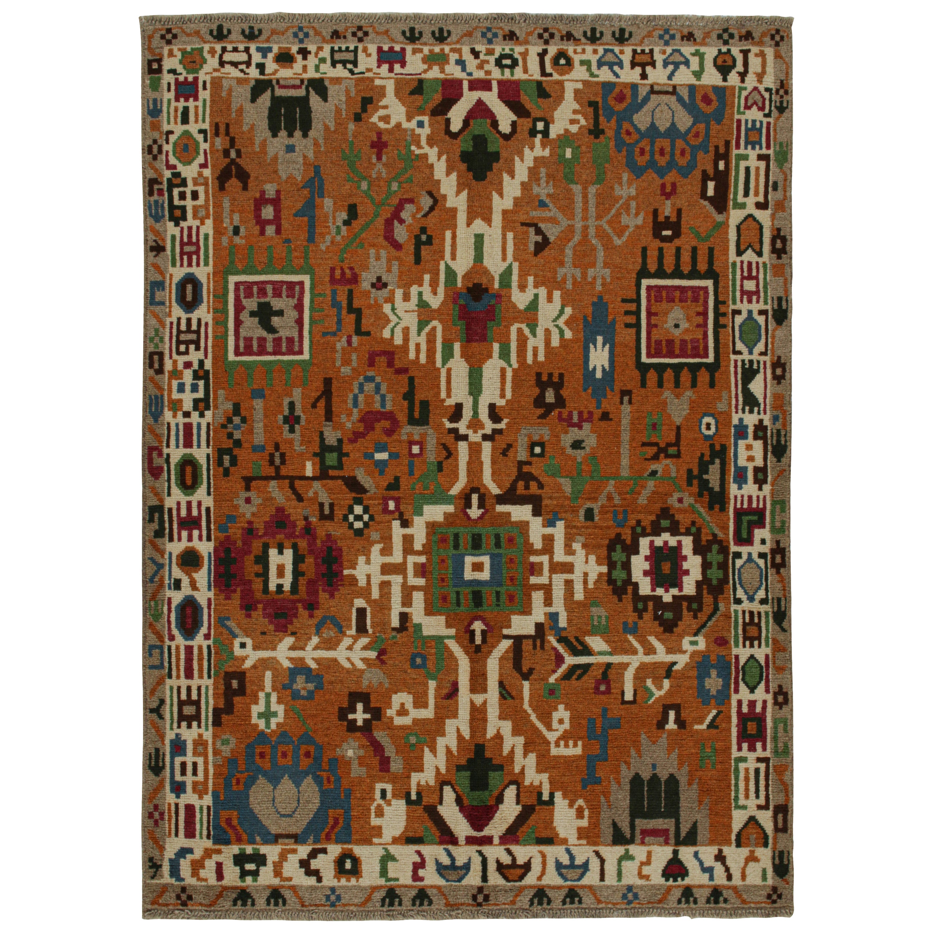 Rug & Kilim’s Oushak style rug in Orange with Colorful Geometric Patterns For Sale