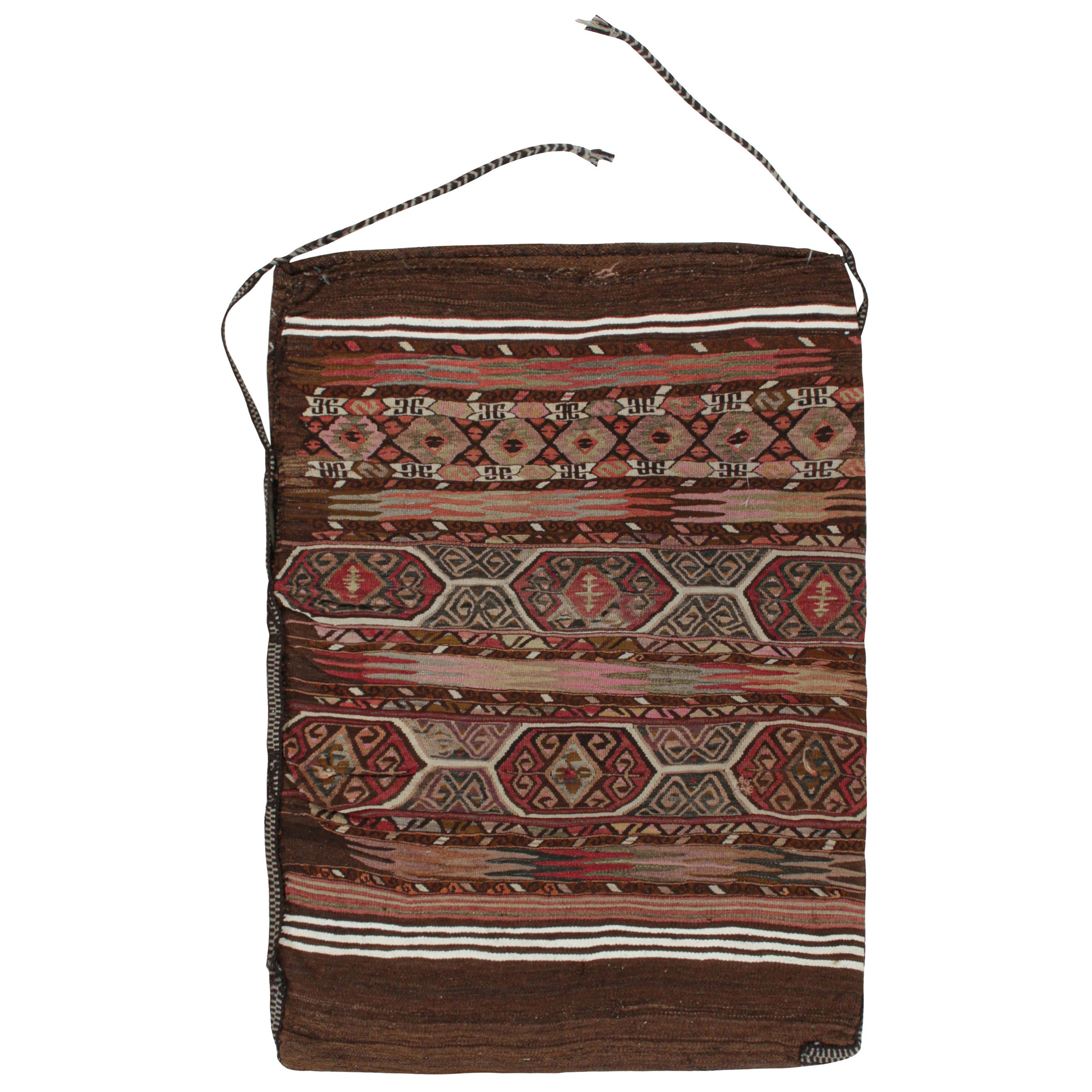 Antique Persian Tribal bag and Textile with Geometric Patterns, from Rug & Kilim For Sale