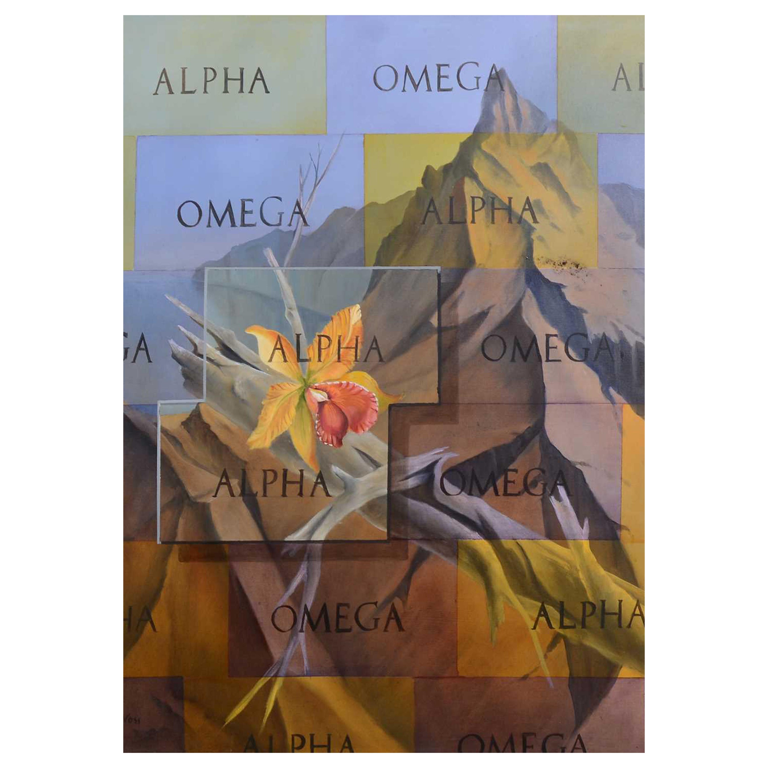 Opera d'arte surrealista olio su tela dell'artista britannico John Voss "The Word" (La parola)