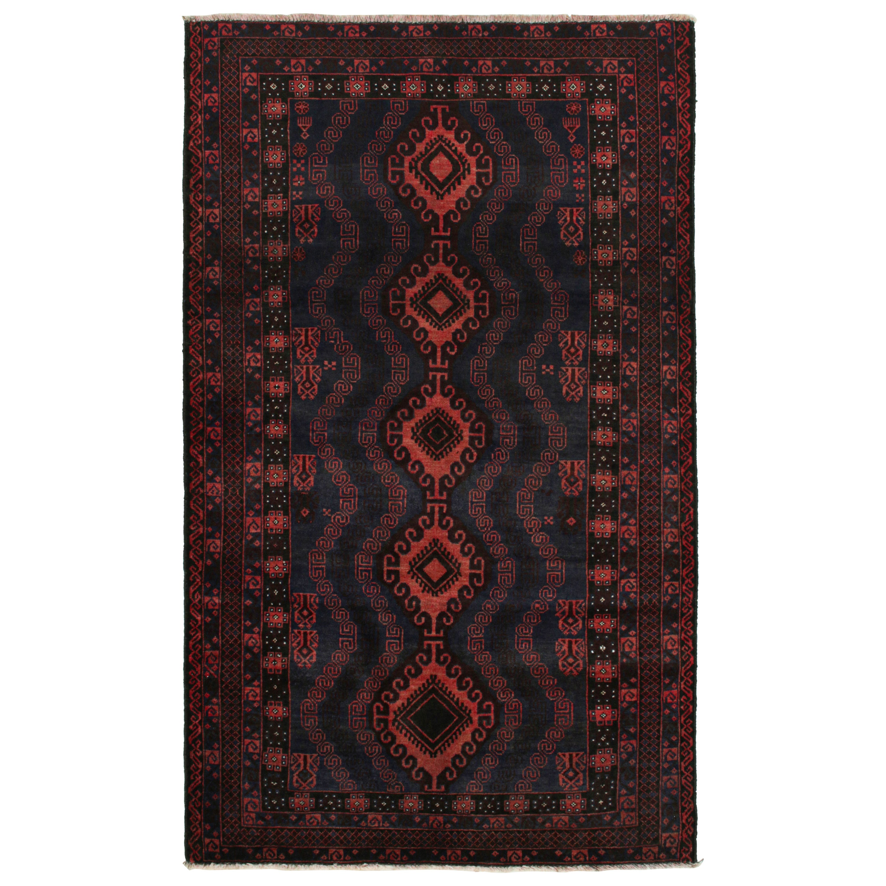 Vintage Baluch Tribal Rug in Red, Blue & Brown Patterns by Rug & Kilim For Sale