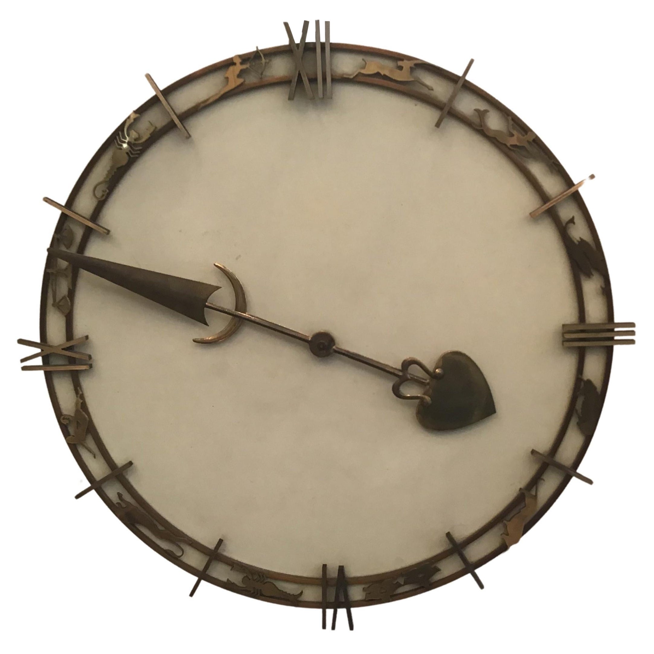 Gio' Ponti Wall Clock Brass Metal 1950 Italy  For Sale