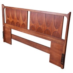 Vintage Lightly Restored Broyhill Brasilia Walnut King-Size Sculpted Headboard 1970s