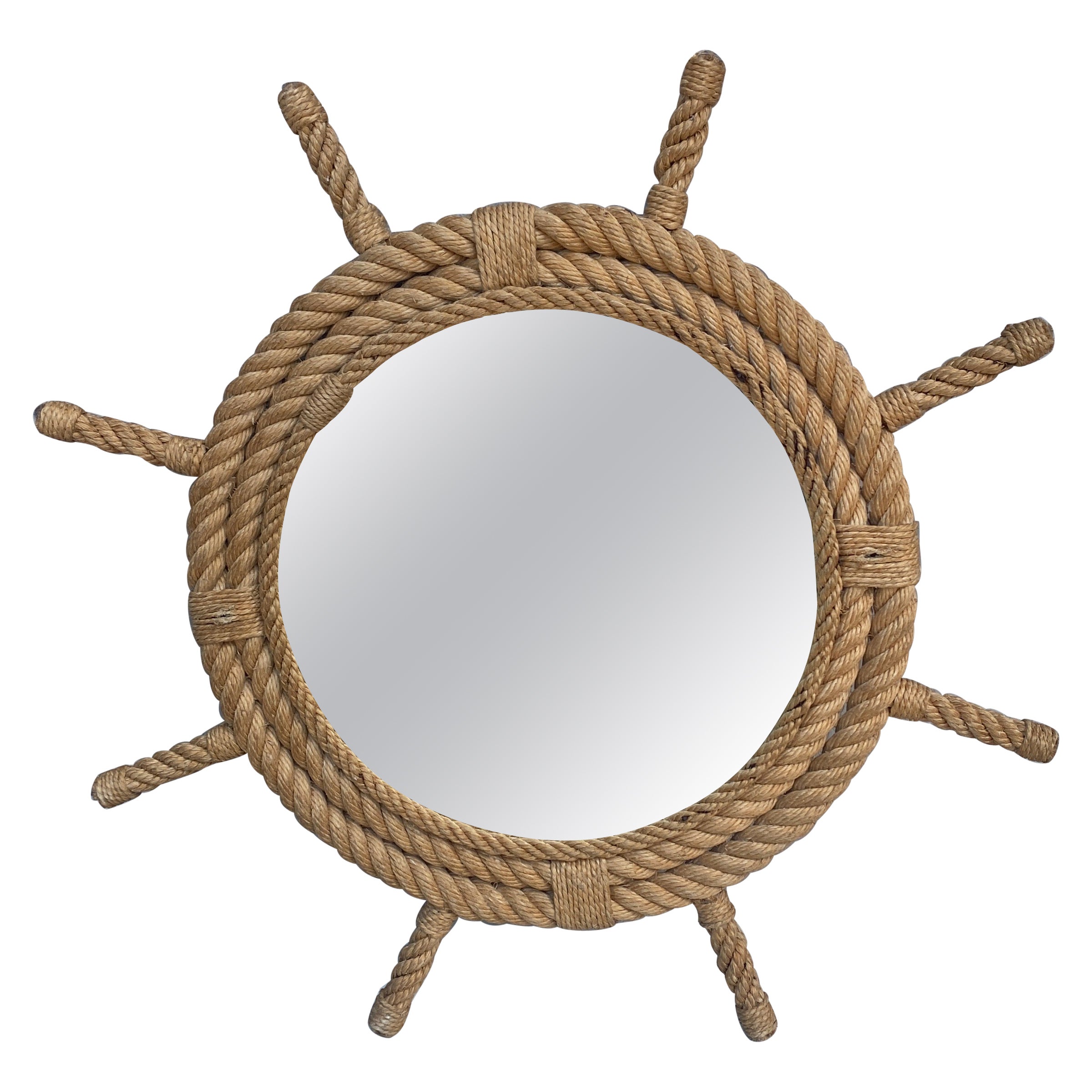  Mid-Century Round Wheel Shaped Rope Mirror Adrien Audoux & Frida Minet