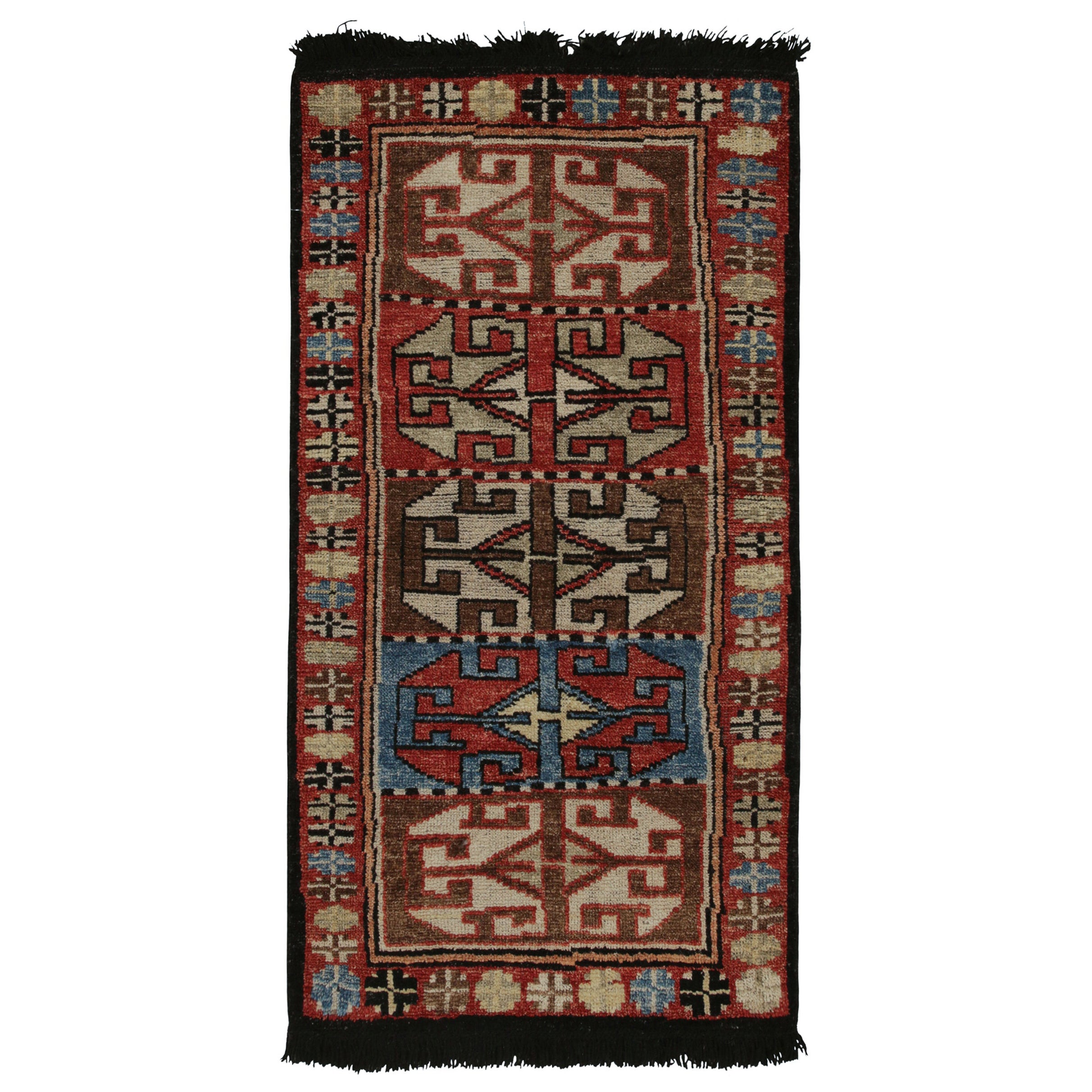 Rug & Kilim’s Tribal style rug in Red, Brown and Blue geometric pattern For Sale