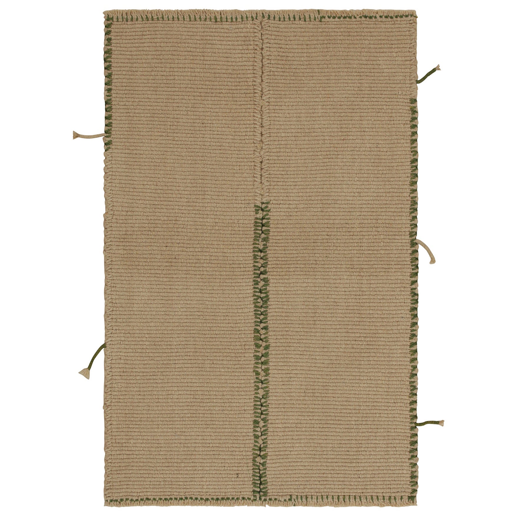 Rug & Kilim’s Contemporary Kilim in Beige-Brown with Green Accents