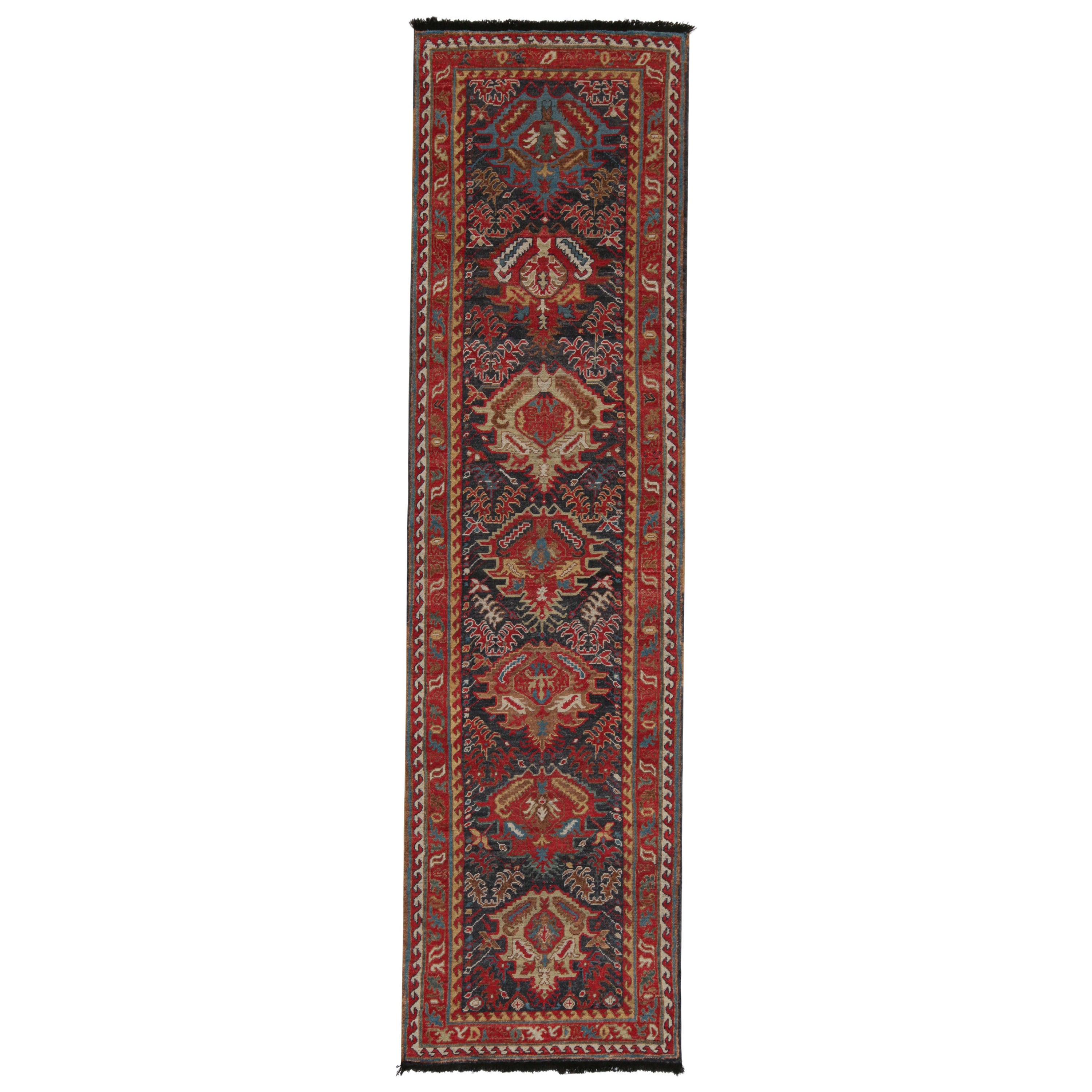 Rug & Kilim’s Tribal style runner in Red, Brown and Blue Patterns