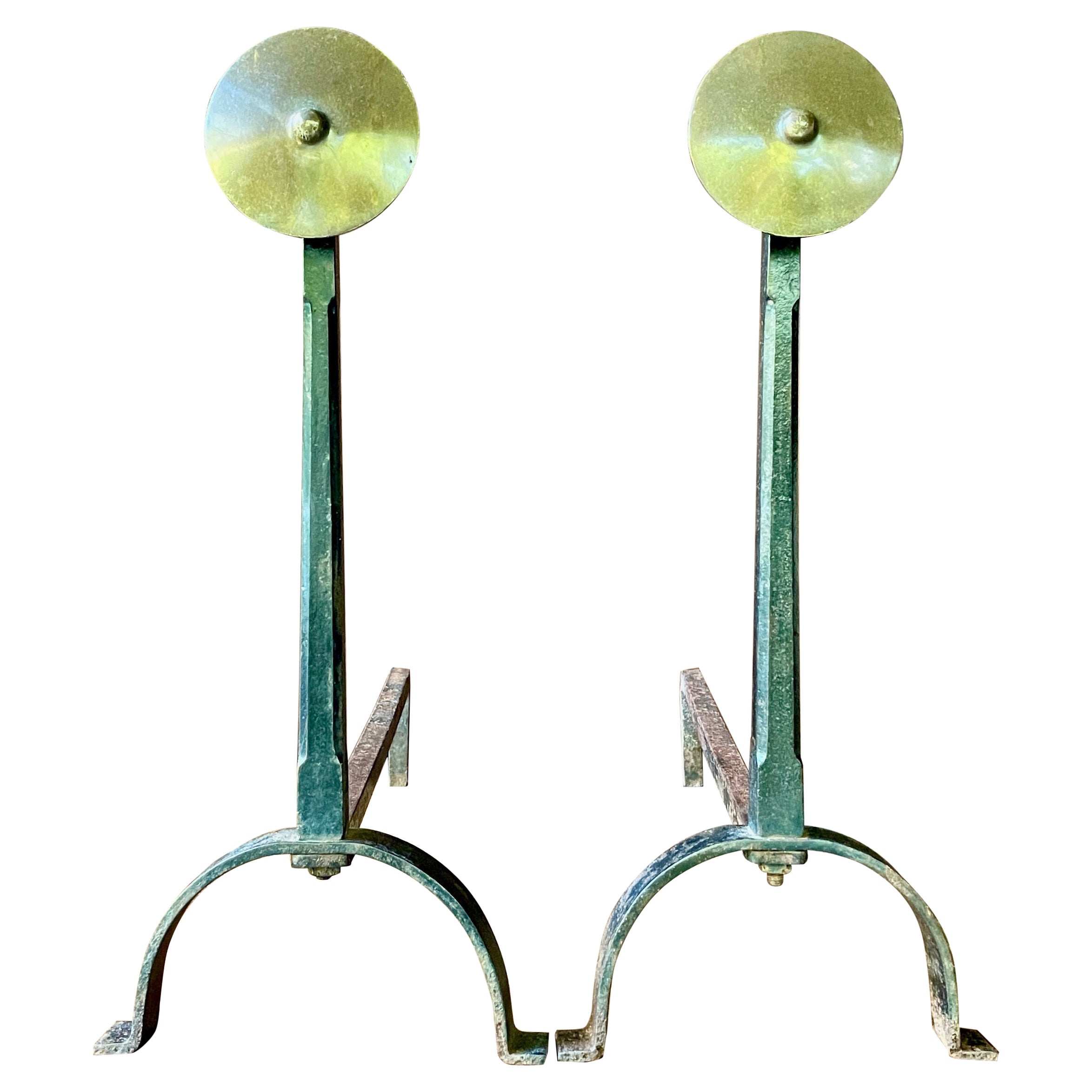 1950s Vintage Andirons Brass Breasts + Nipple Minimalist Modernist For Sale