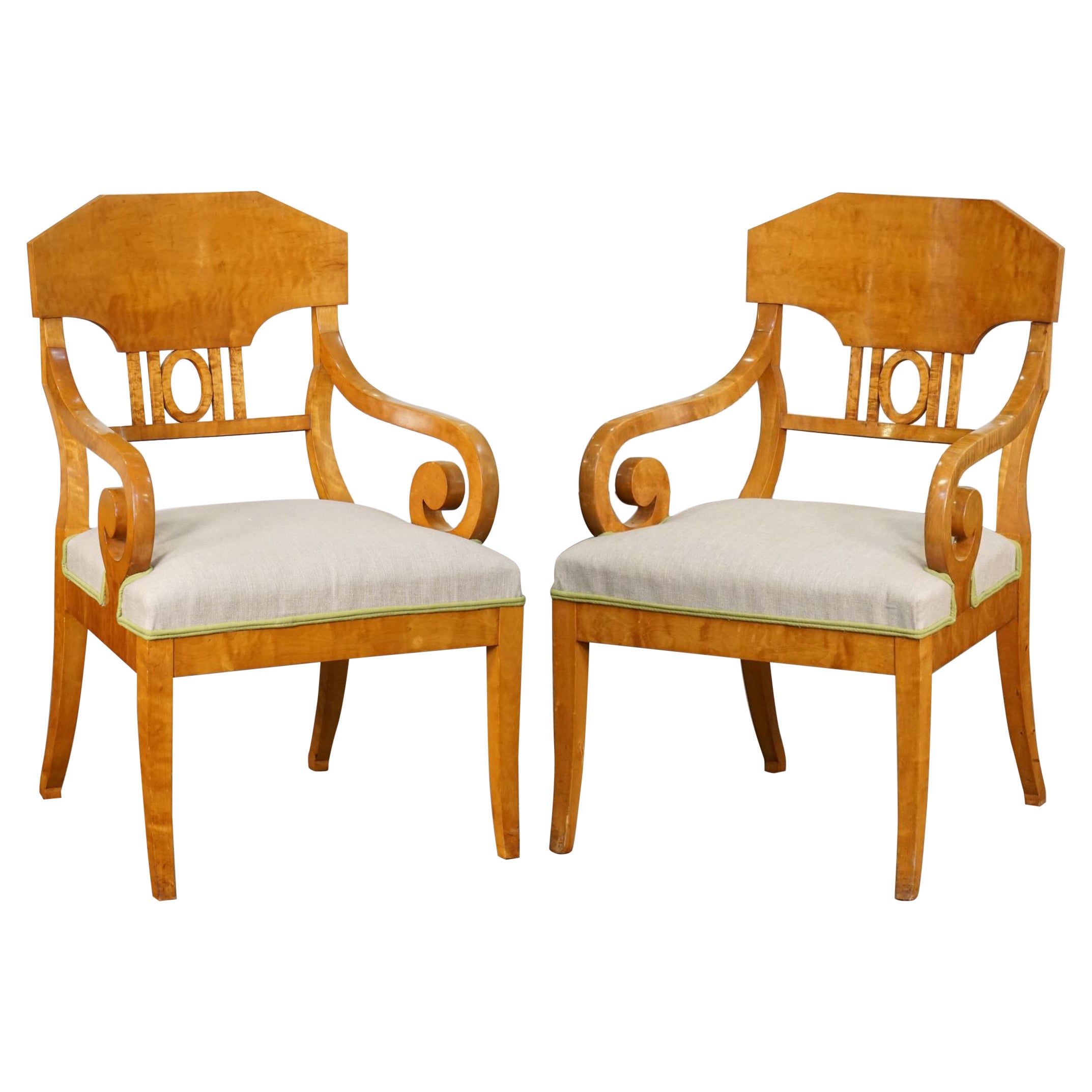 Biedermeier Armchairs of Satinwood with Linen Seats, Priced Individually