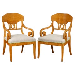 Antique Biedermeier Armchairs of Satinwood with Linen Seats, Priced Individually
