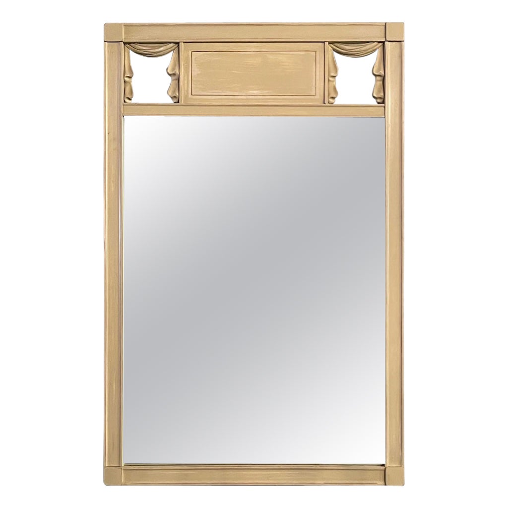 Hollywood Regency Painted Wood Curtain Motif Wall Mirror For Sale