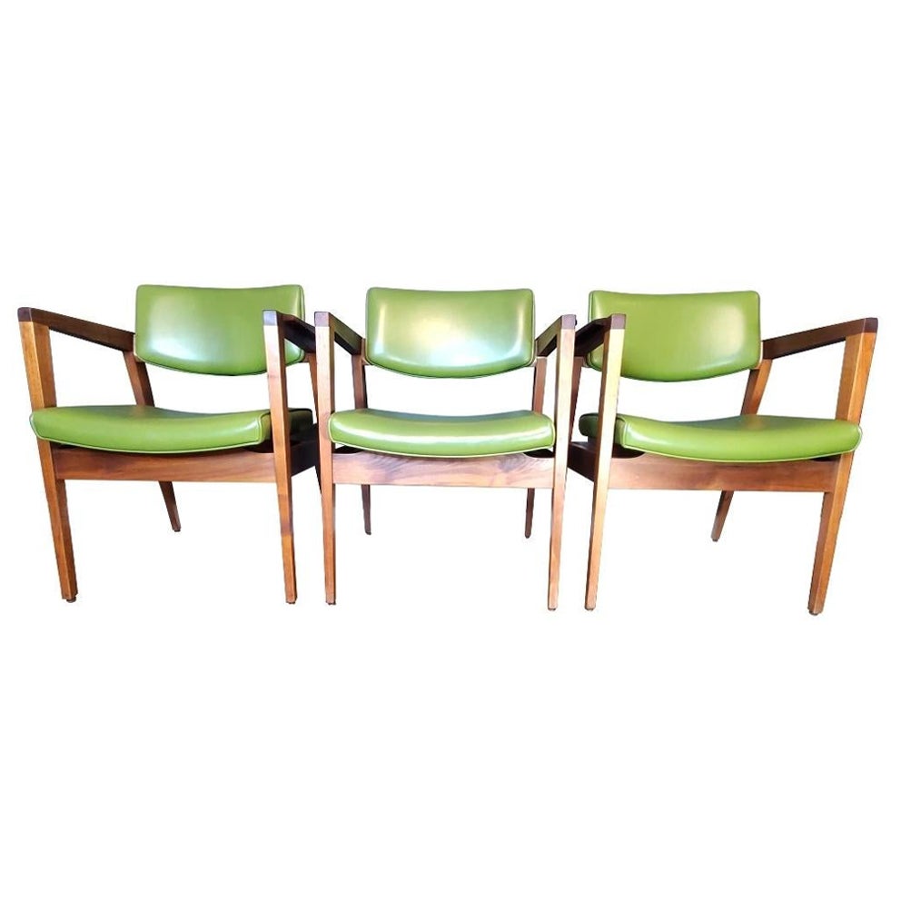 Mid Century Modern Gunlocke Walnut Armchairs - Set of 3 For Sale