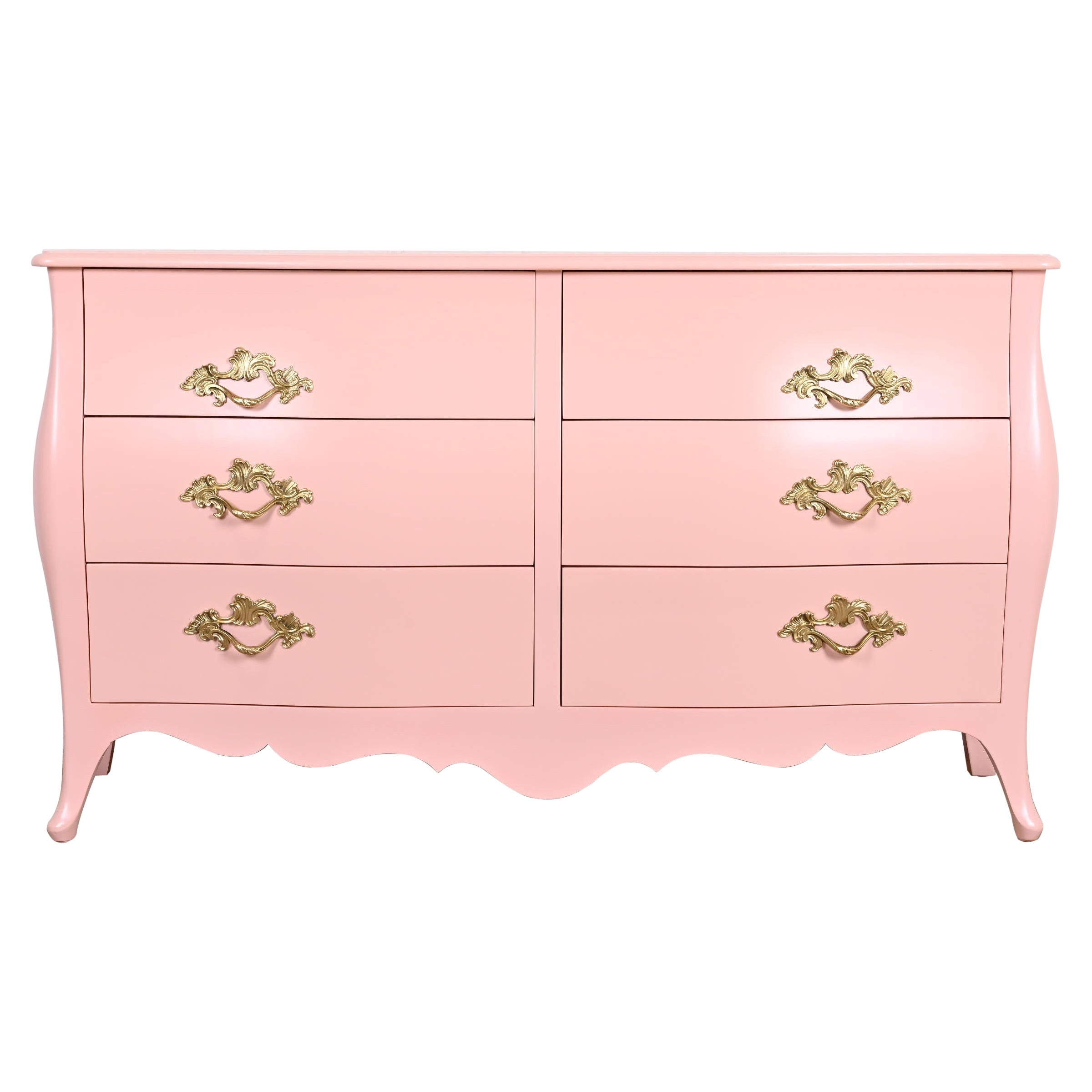 John Widdicomb French Provincial Louis XV Pink Lacquered Dresser, Refinished