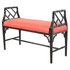 Century Furniture Hollywood Regency Faux Bamboo Black Lacquered Bench
