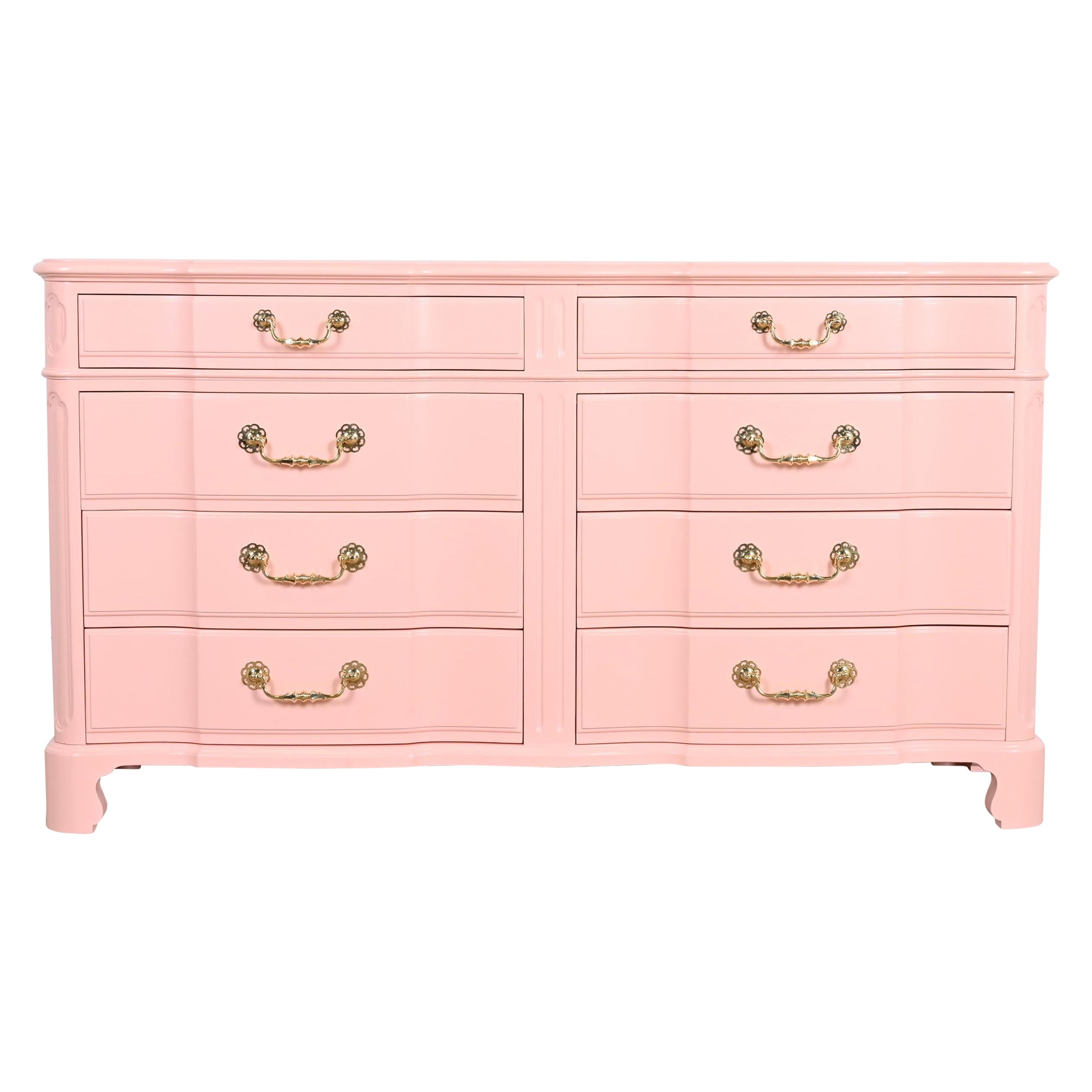John Widdicomb French Provincial Louis XV Pink Lacquered Dresser, Refinished