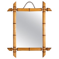 Antique 19th Century French Faux Bamboo Carved Mirror