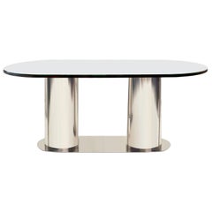 Modern Oval Dining Table Stainless Steel and Mirror Top Aspen