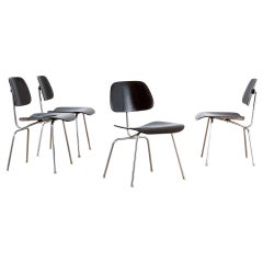 20th Century Charles Eames Set of 4 Black DCM Chairs, 40s