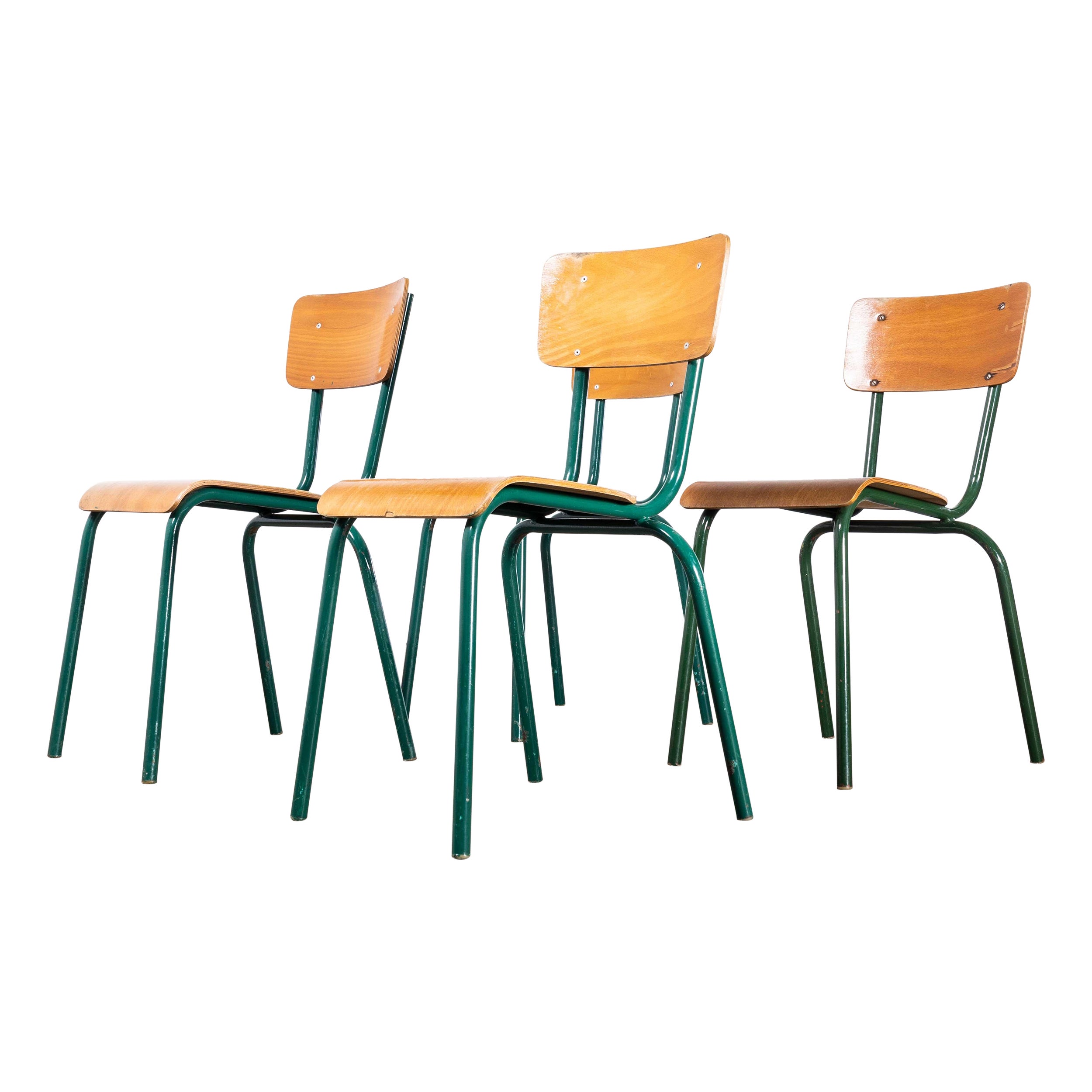 1960's French Mullca Dark Green Simple Stacking Dining Chairs - Set Of Four