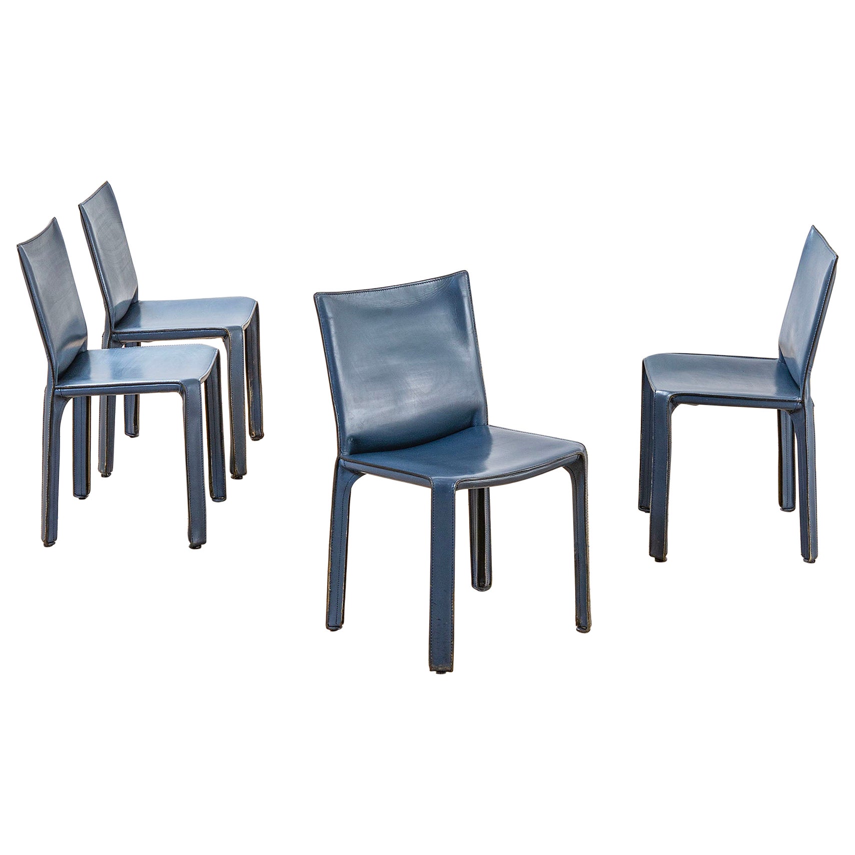 20th Century Mario Bellini Set of 4 Chairs mod. Cab in Blue for Cassina, 70s