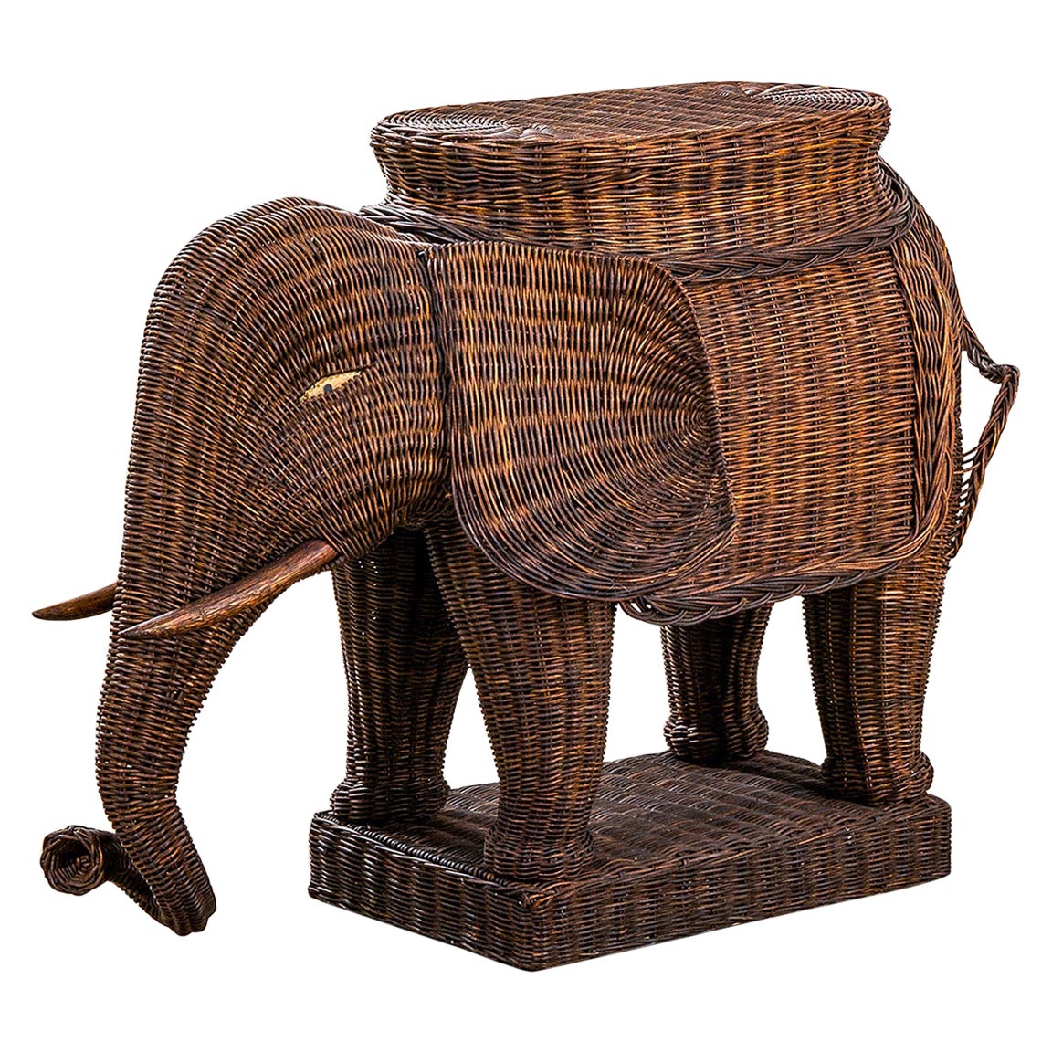 Table Vivai del Sud du 20ème siècle en forme d'éléphant en rotin, années 70
