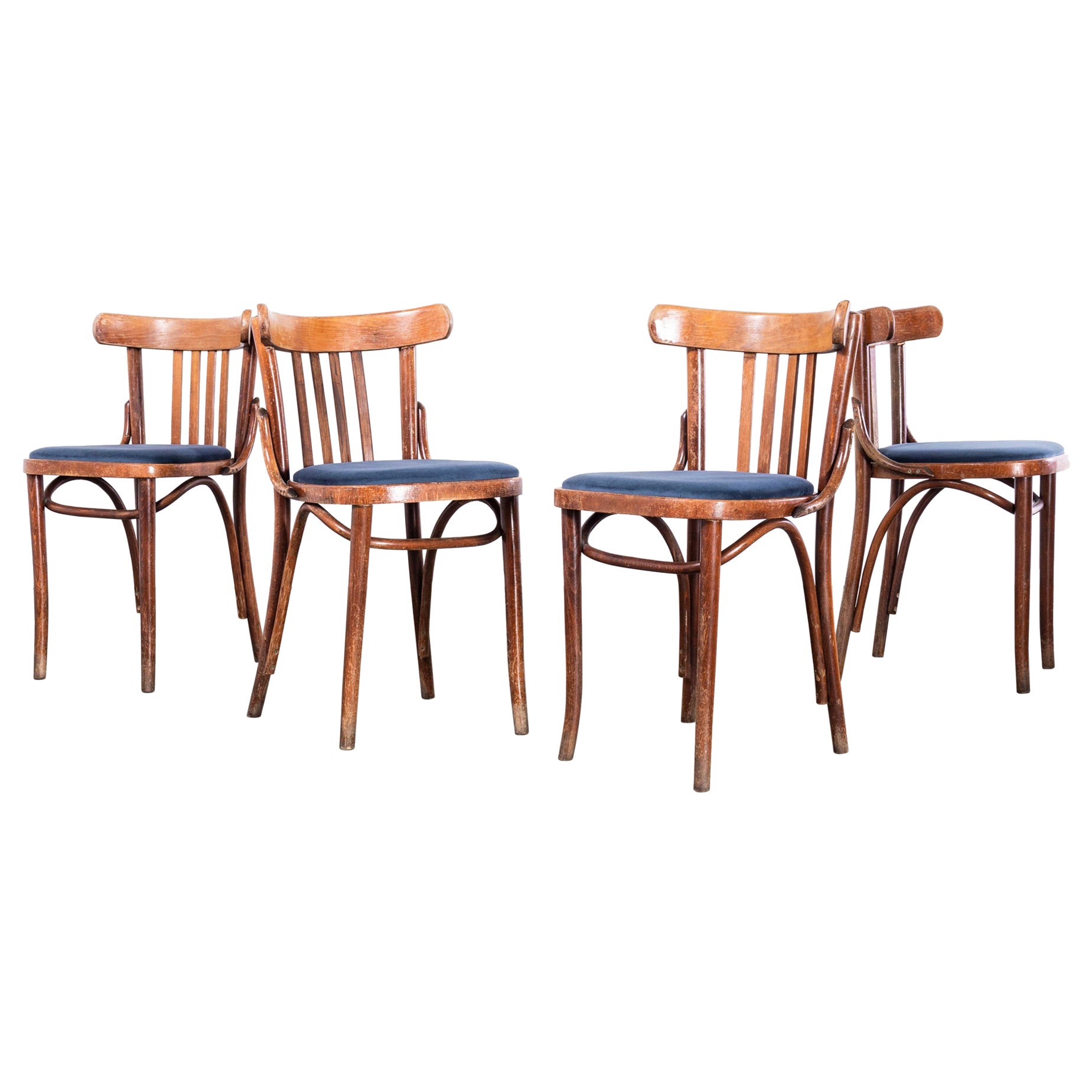 1960's Classic Bentwood Upholstered Upholstered Bistro Chairs - Set Of Four For Sale