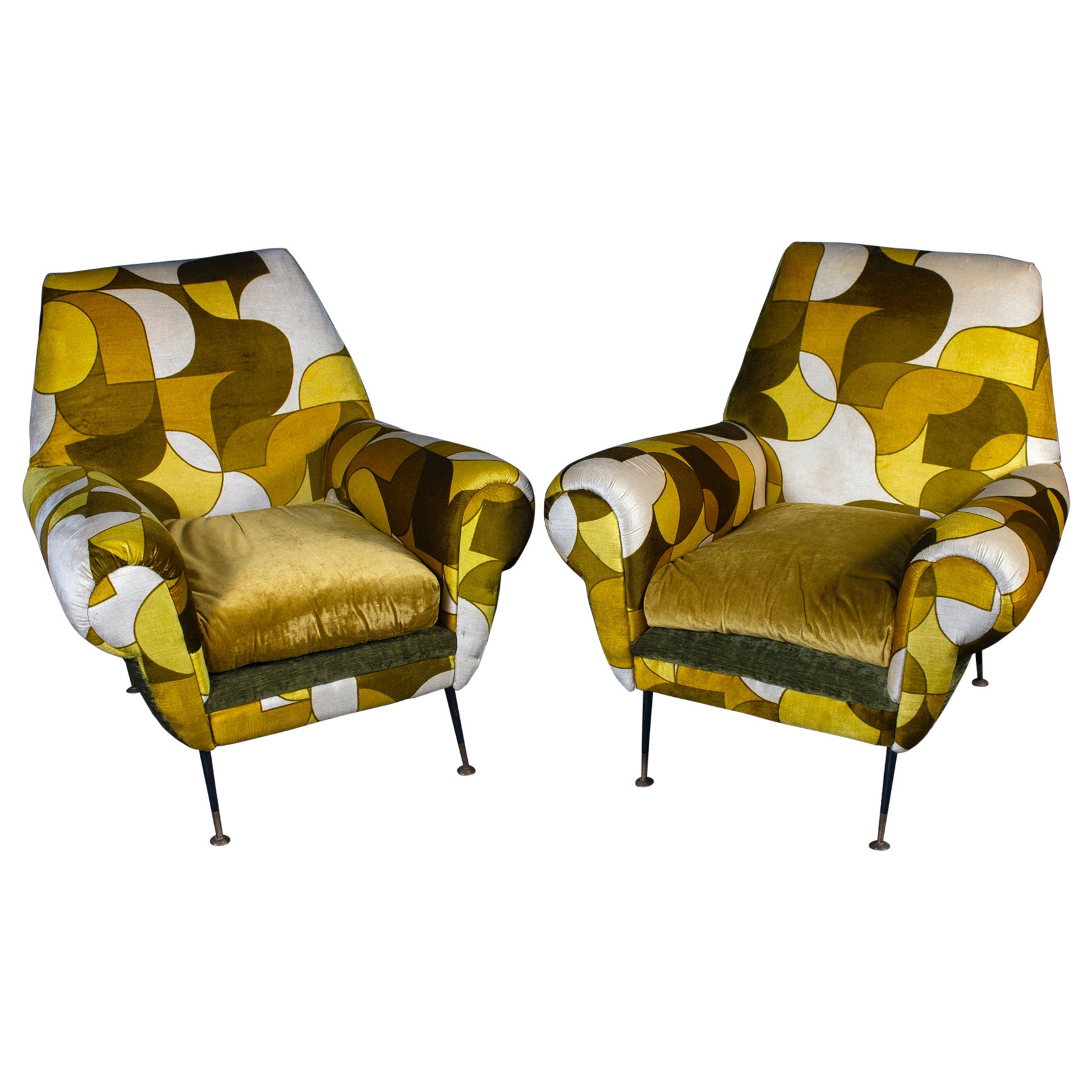 Pair of Mid-Century Lounge Chairs or Armchairs by Gigi Radice Italy 1950' For Sale