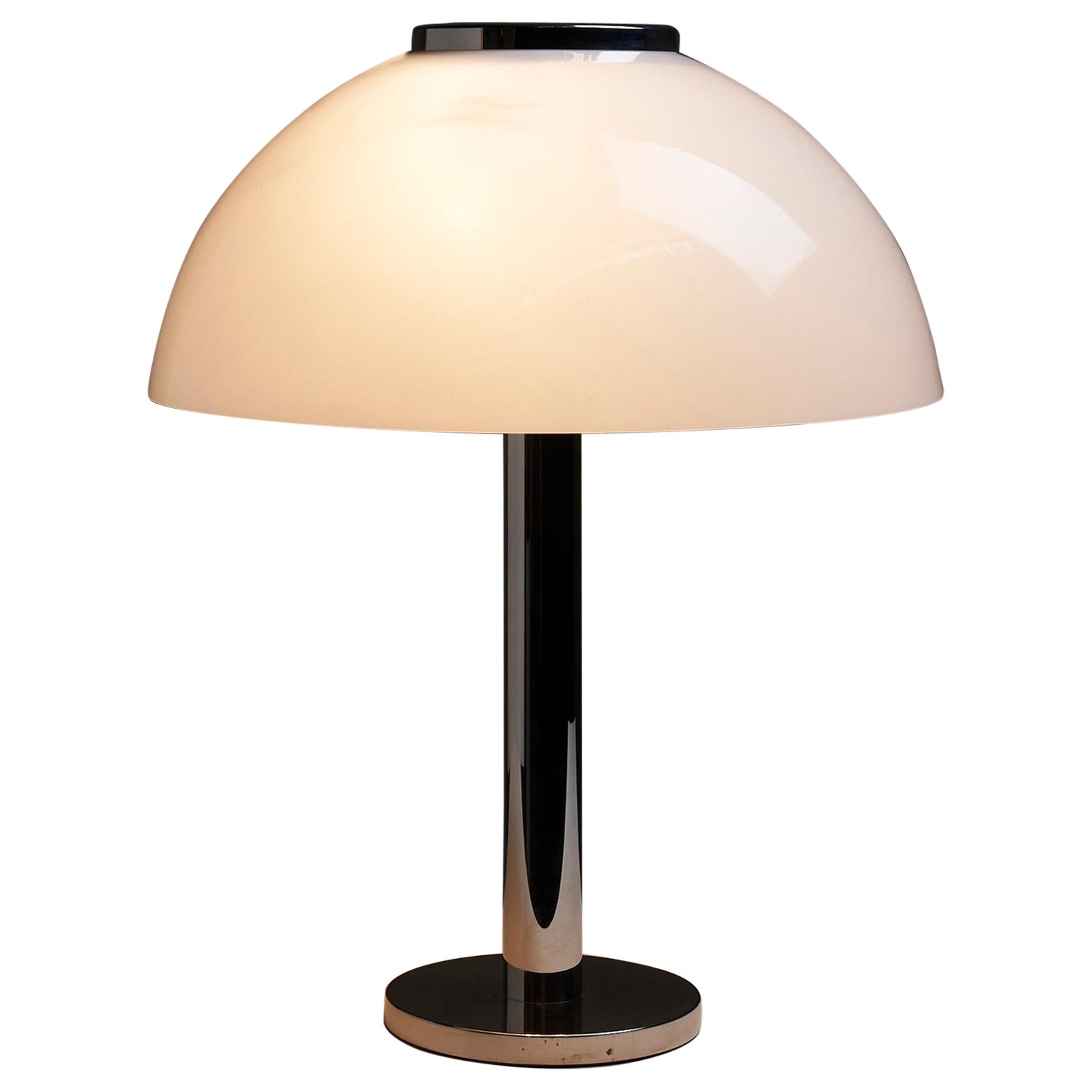 Well Made German Mushroom Table Lamp Chrome Base & Plexi Shade, Beisl Leuchte For Sale