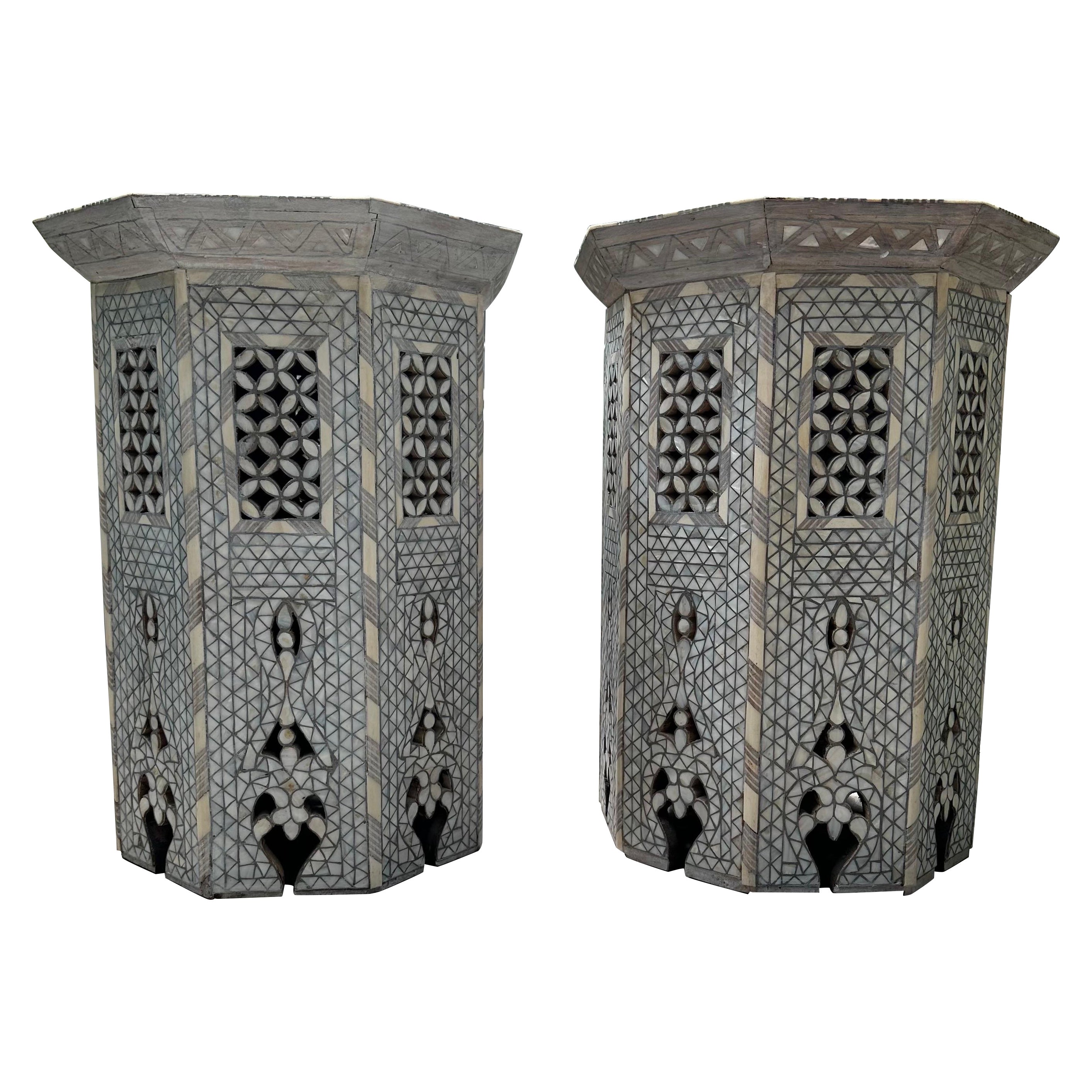 19th Century Pair of Syrian mother of pearl inlaid tables. 