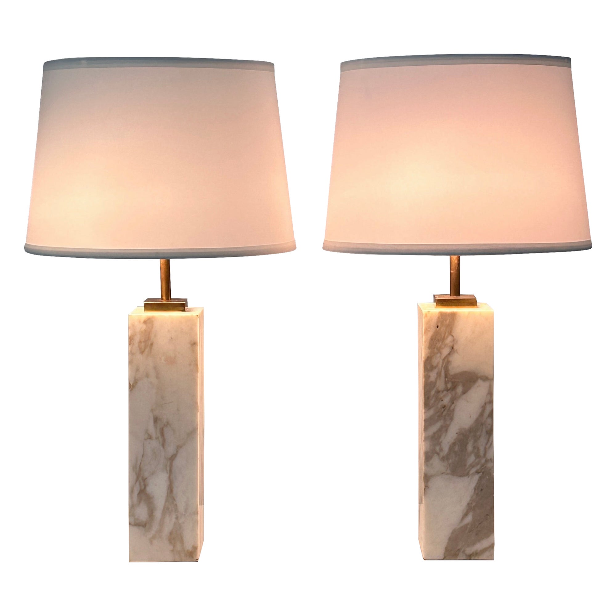 Pair Marble & Brass Table Lamps by TH Robsjohn Gibbings for Hansen New York For Sale
