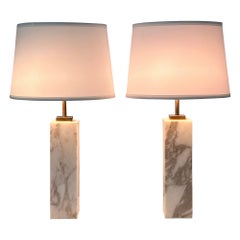 Vintage Pair Marble & Brass Table Lamps by TH Robsjohn Gibbings for Hansen New York