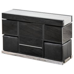 20th Century Willy Rizzo Black Bar Cabinet with Ottomans for Sabot, 70s